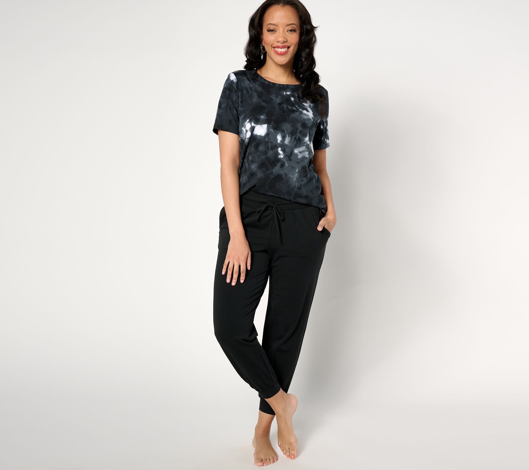 "As Is" AnyBody Lounge Petite Cozy Knit Short Sleeve Top and Jogger