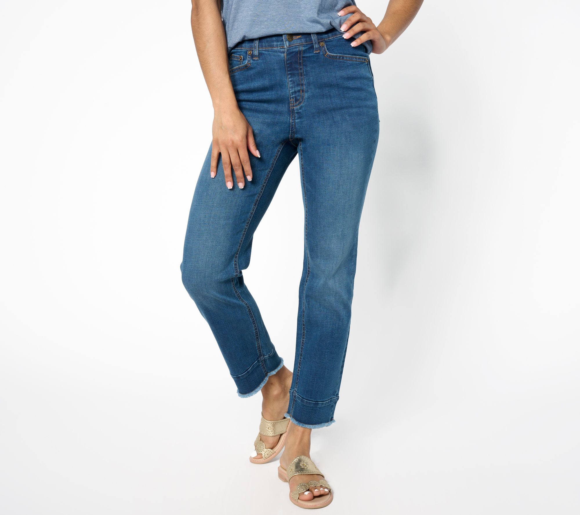 "As Is" Denim & Co. Easy Stretch Regular Jean with Wide Hem