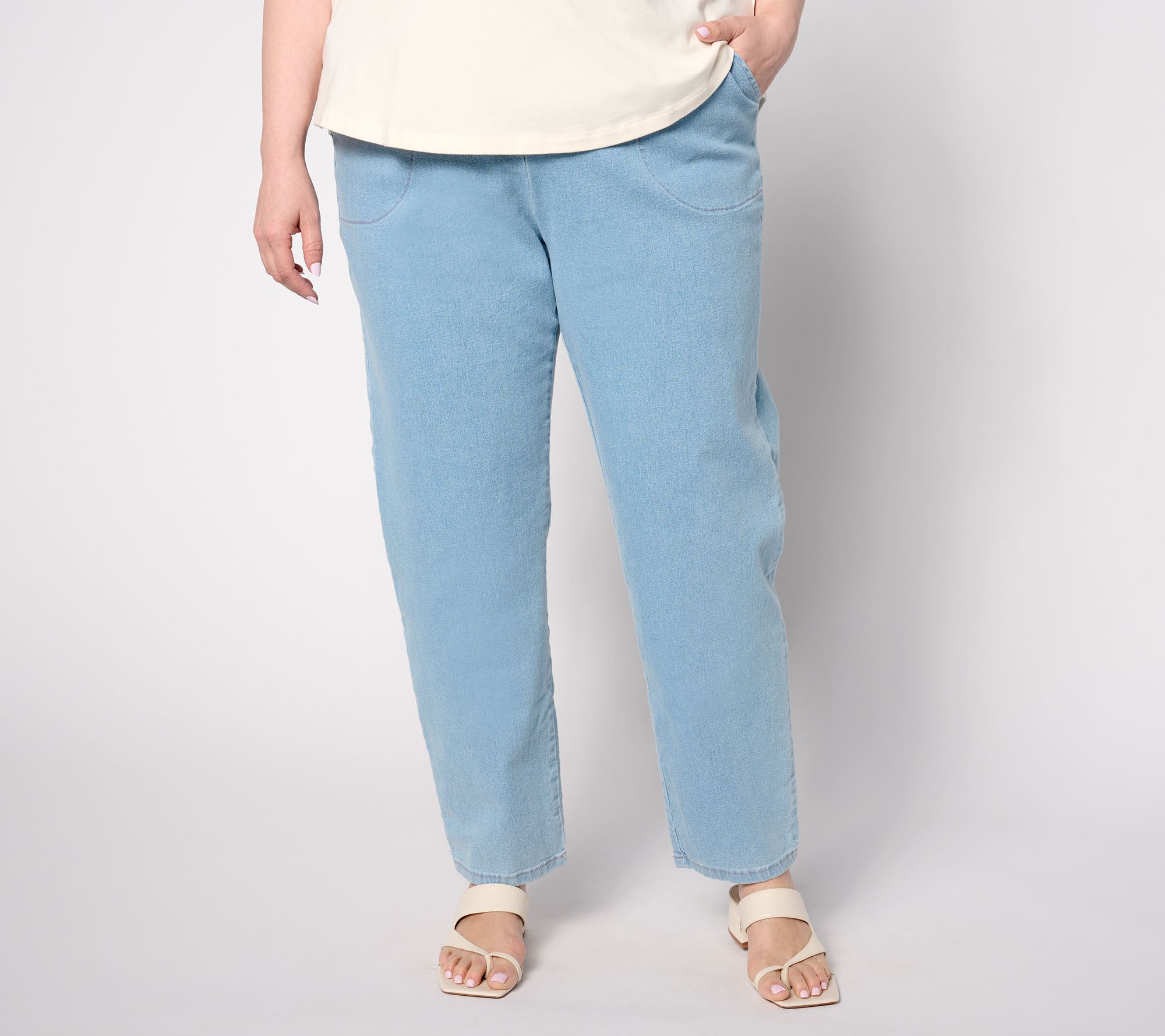 "As Is" Denim & Co. Petite Indigo Flat Front Side Pocket Pant