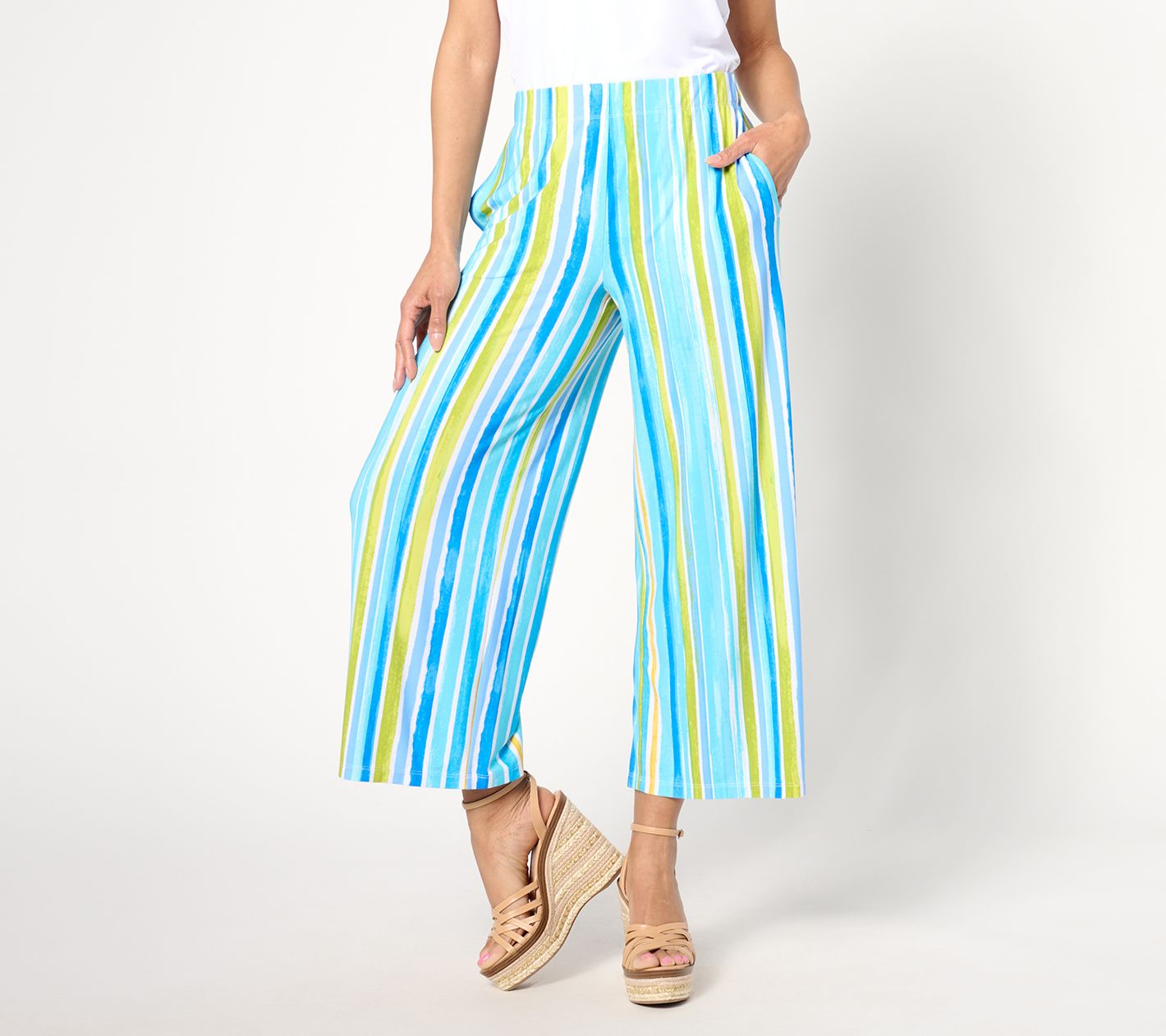 "As Is" Susan Graver Petite Printed Liquid Knit Wide Leg Crop Pant