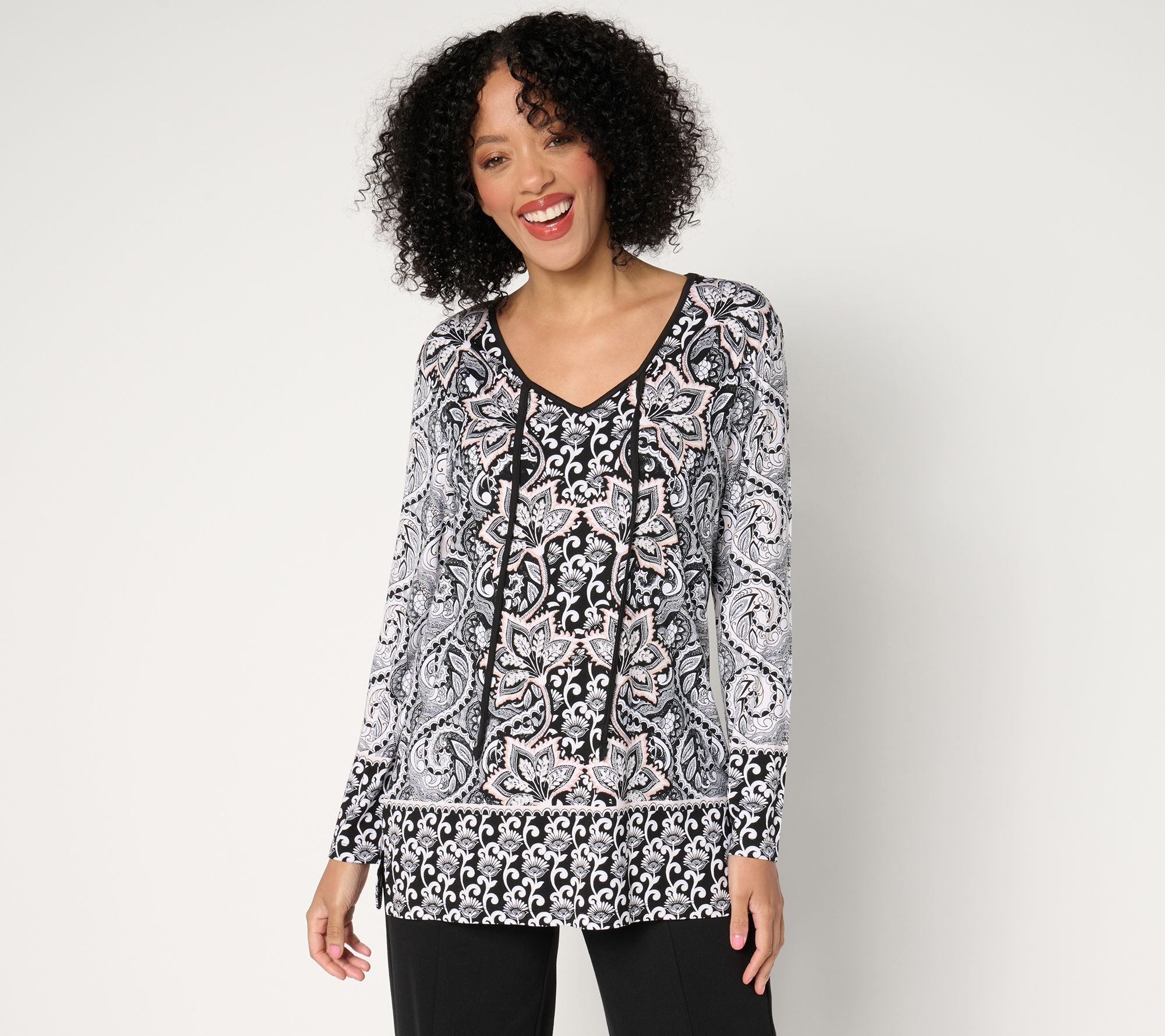 Belle by Kim Gravel Elevated Elegance Border Knit Top