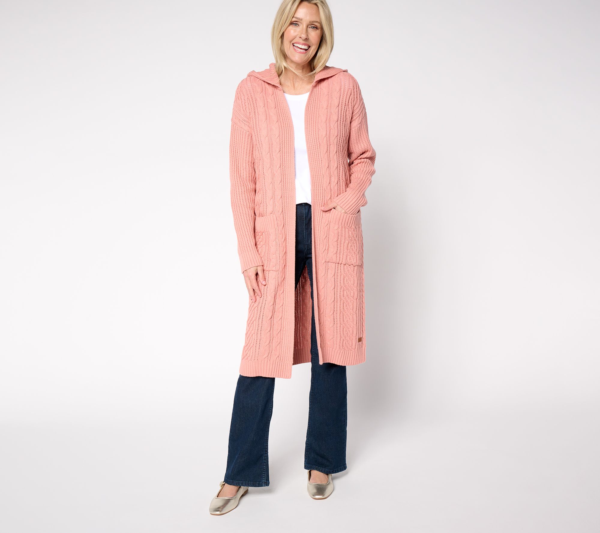 Peace Love World Petite Open Front Hooded Duster Cardigan