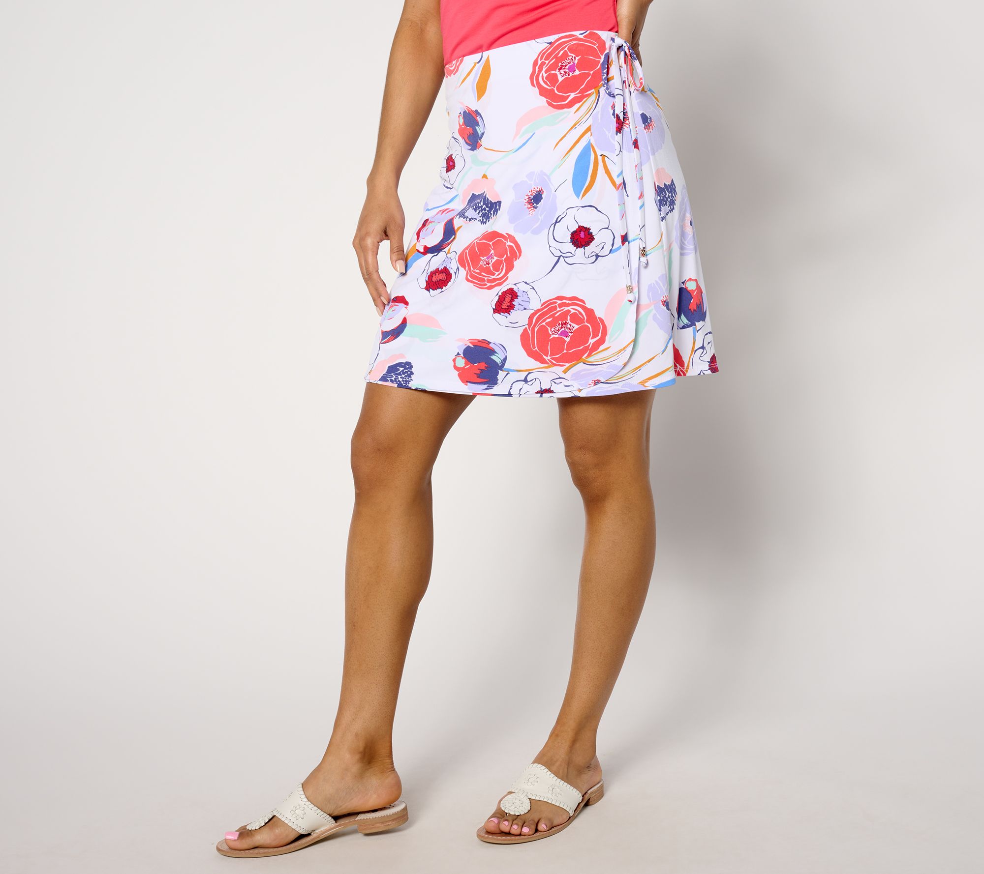 "As Is" Susan Graver Printed Liquid Knit Skort with Tie Detail