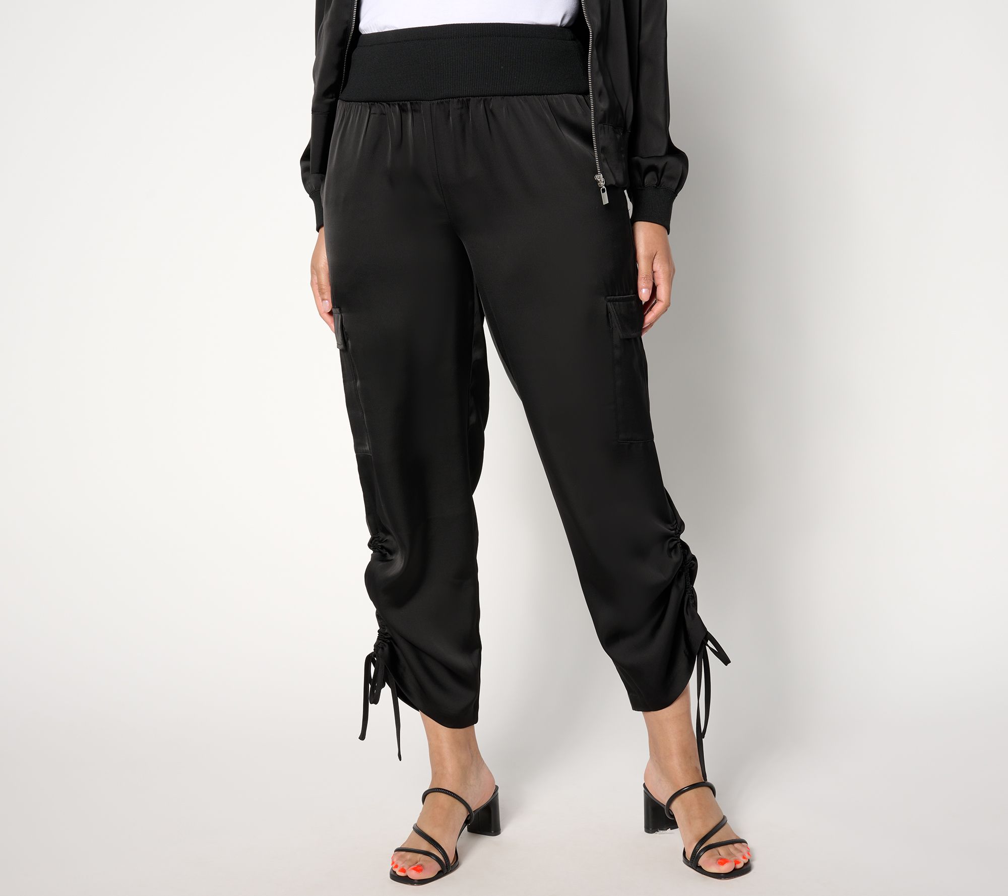 "As Is" nicole by Nicole Miller Regular Satin Ruched Pant