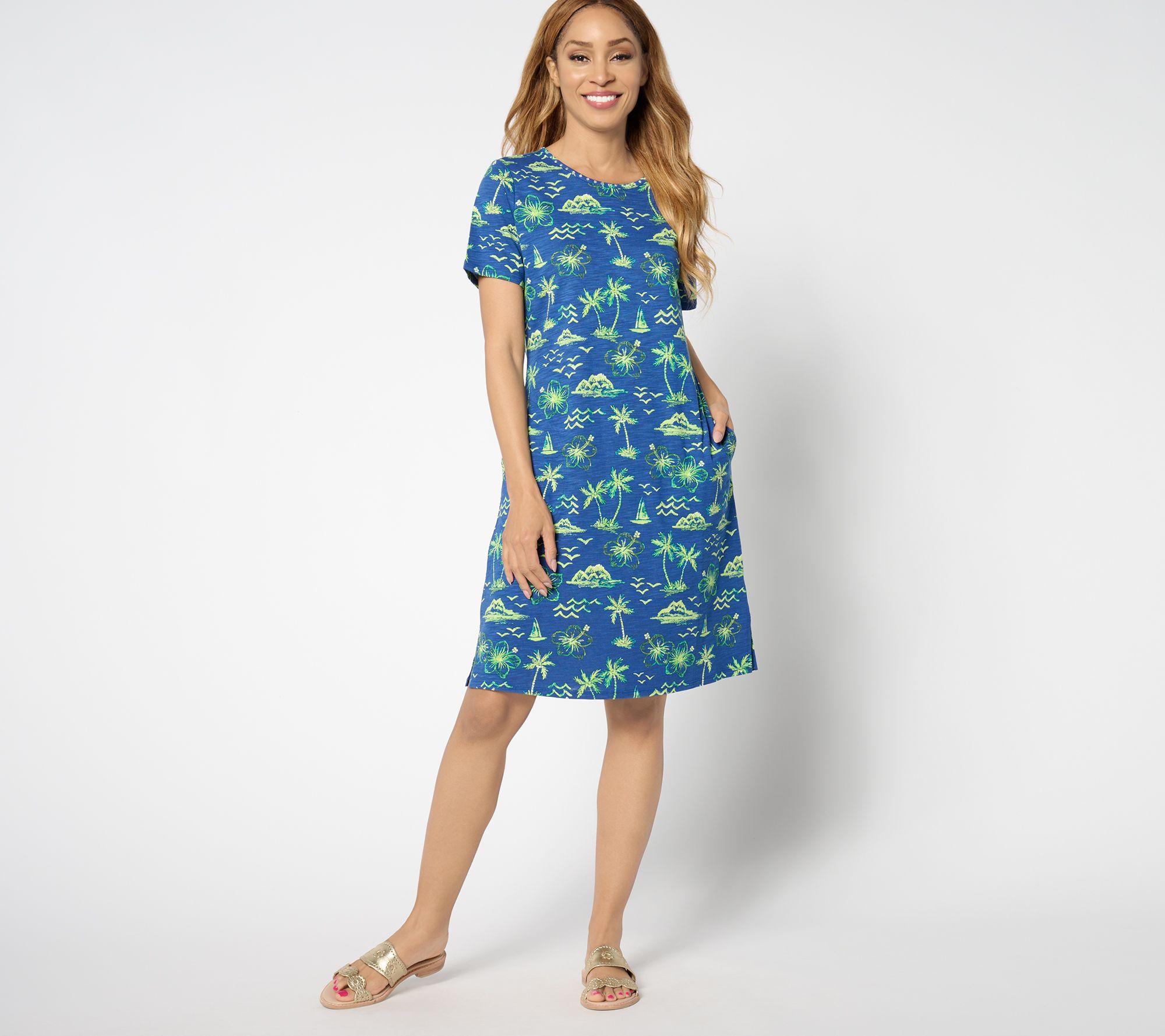 "As Is" Quacker Factory Tropical Ombre Short SLeeve Dress