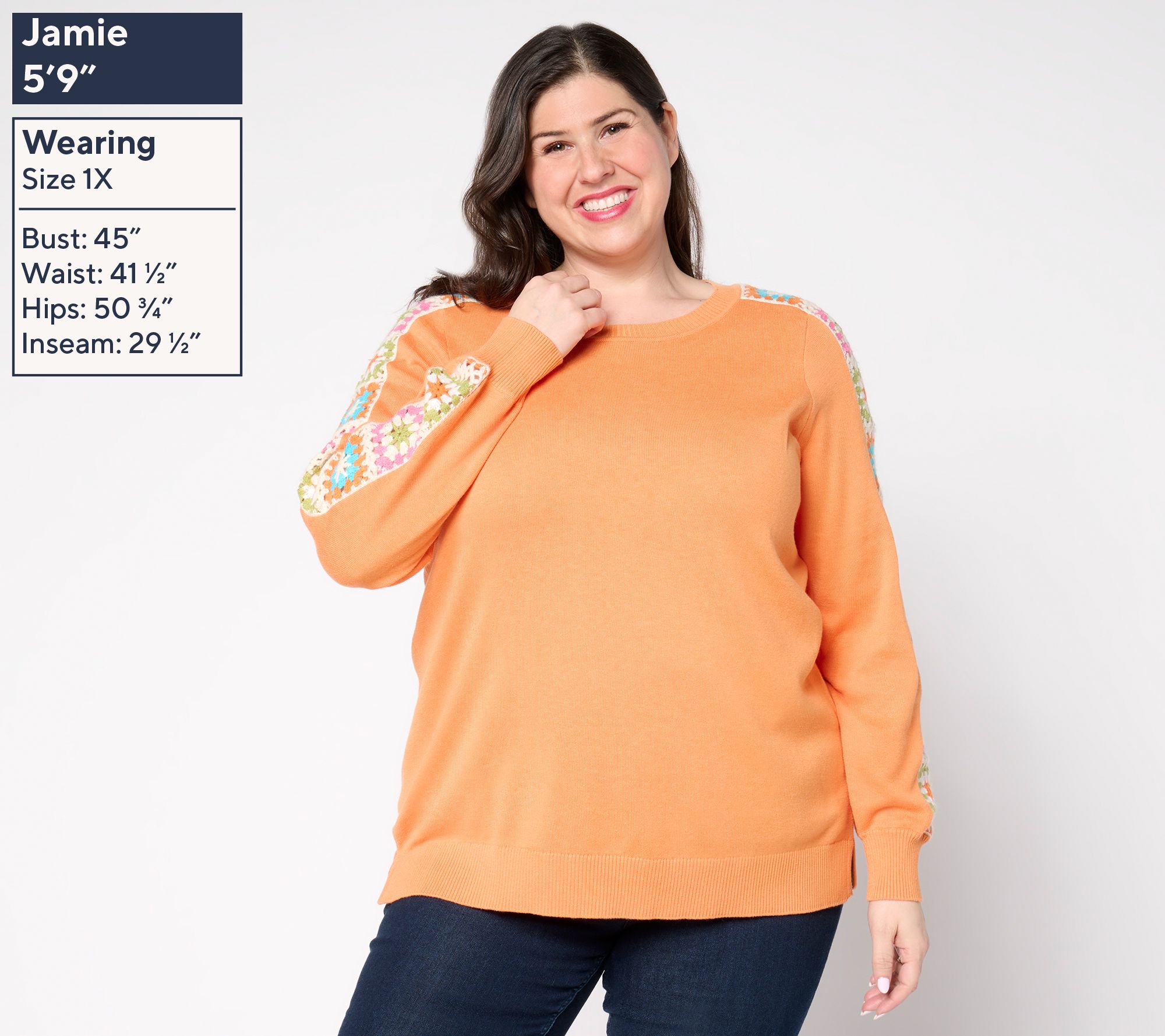 Belle by Kim Gravel Hip to be Square Crochet Sleeve Sweater