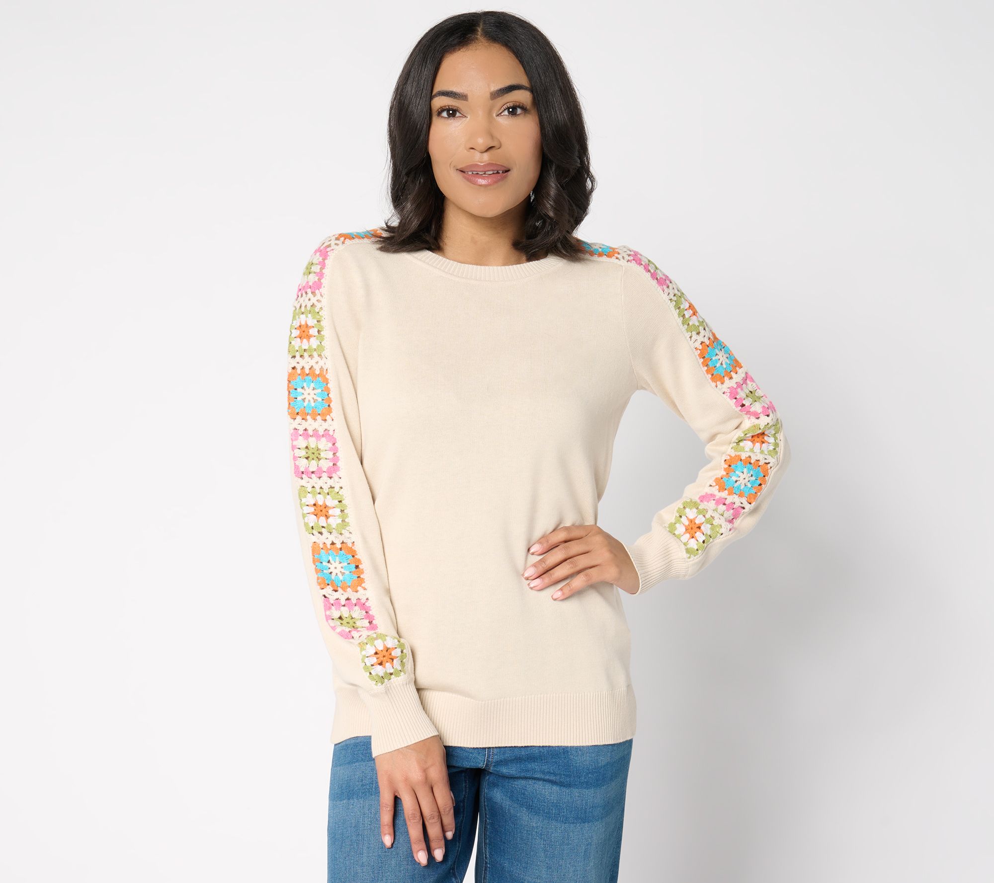 Belle by Kim Gravel Hip to be Square Crochet Sleeve Sweater
