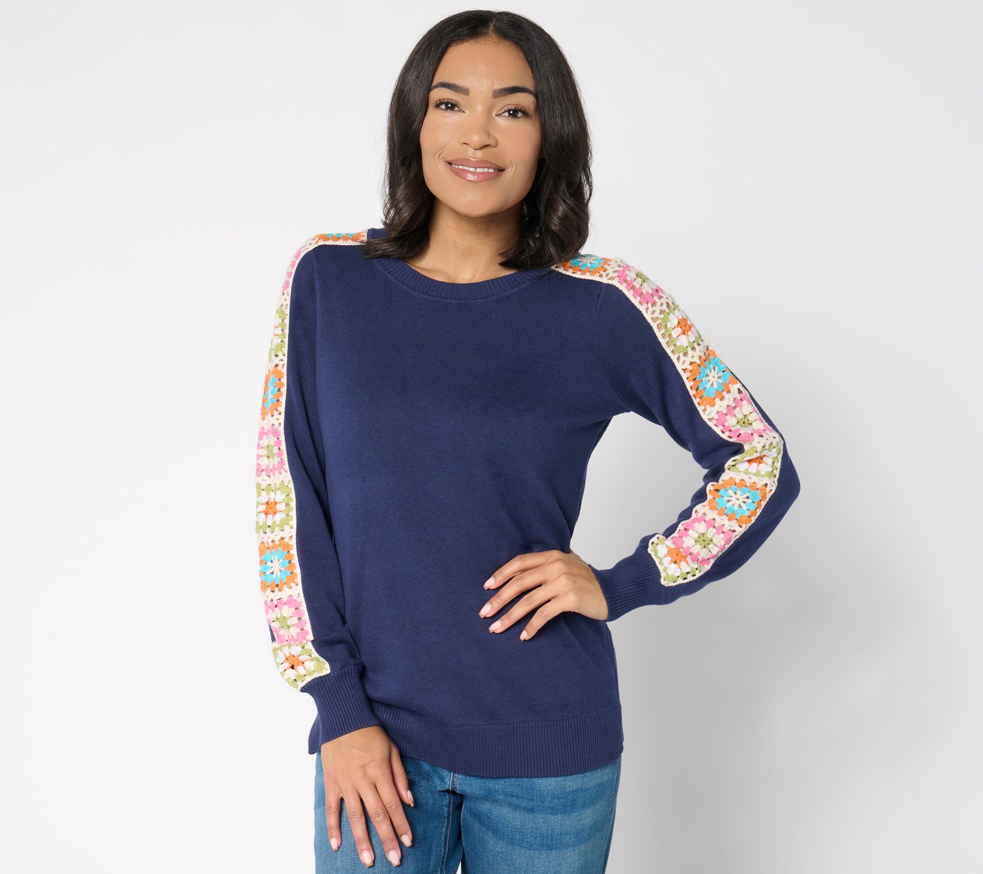 Belle by Kim Gravel Hip to be Square Crochet Sleeve Sweater