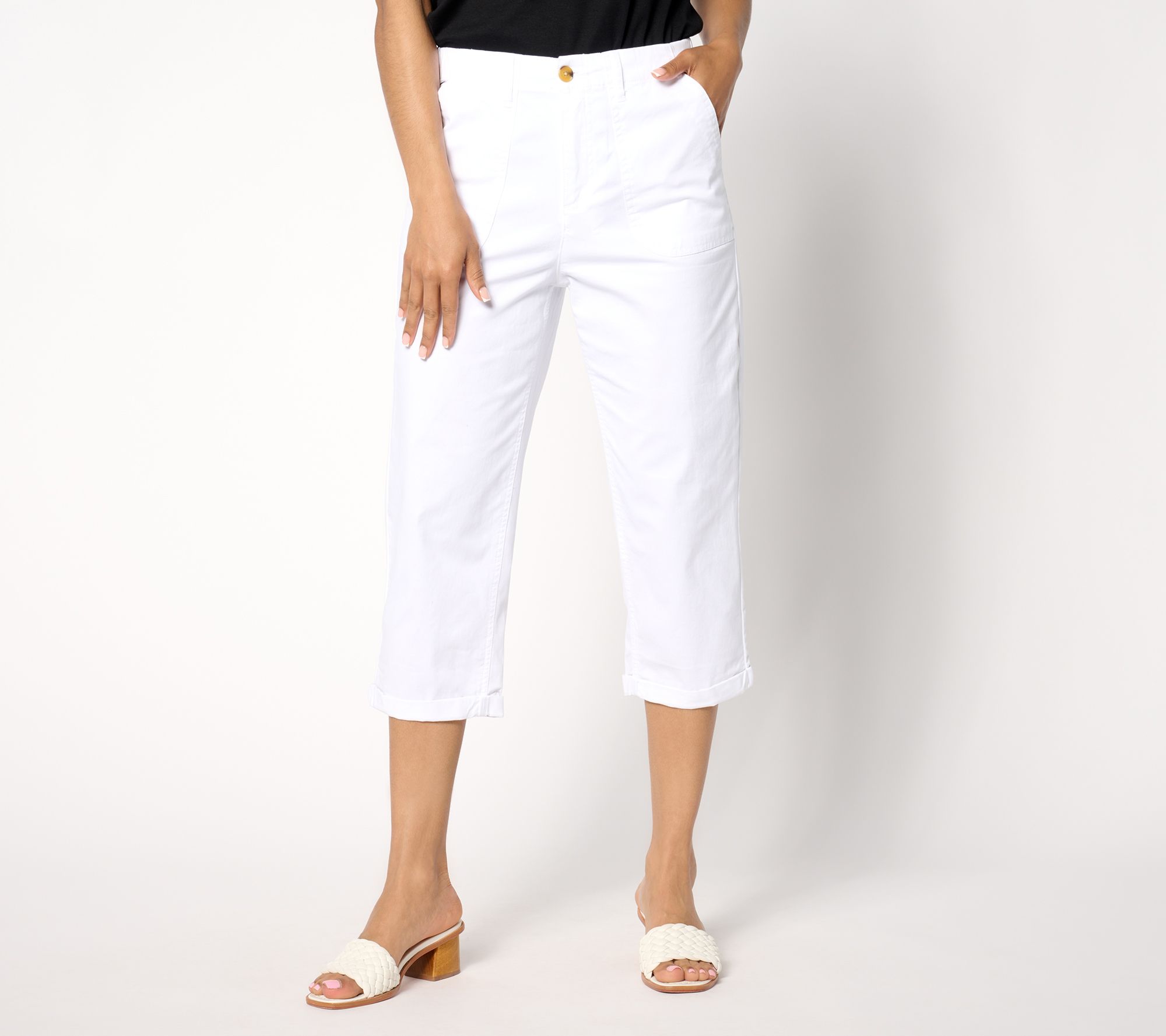 "As Is" Denim & Co. Petite EasyWear Twill Capri with Rolled Hem