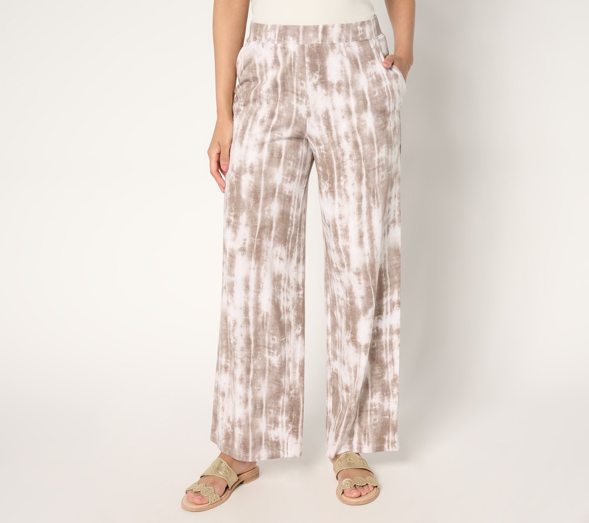 Denim & Co. Beach Jersey Regular Full Length Wide Leg Pant