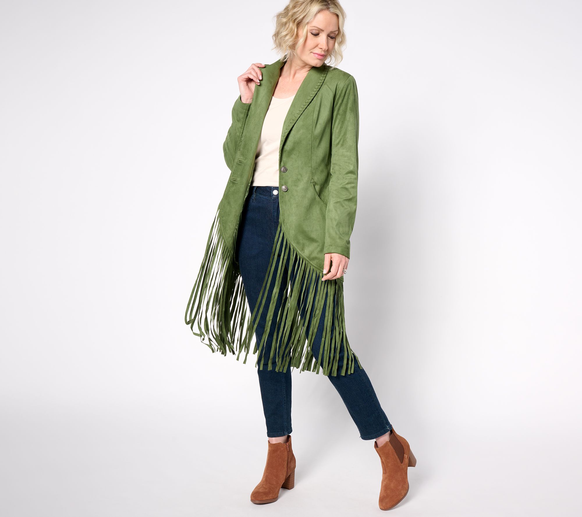 "As Is" American West Faux Suede Jacket with Fringe