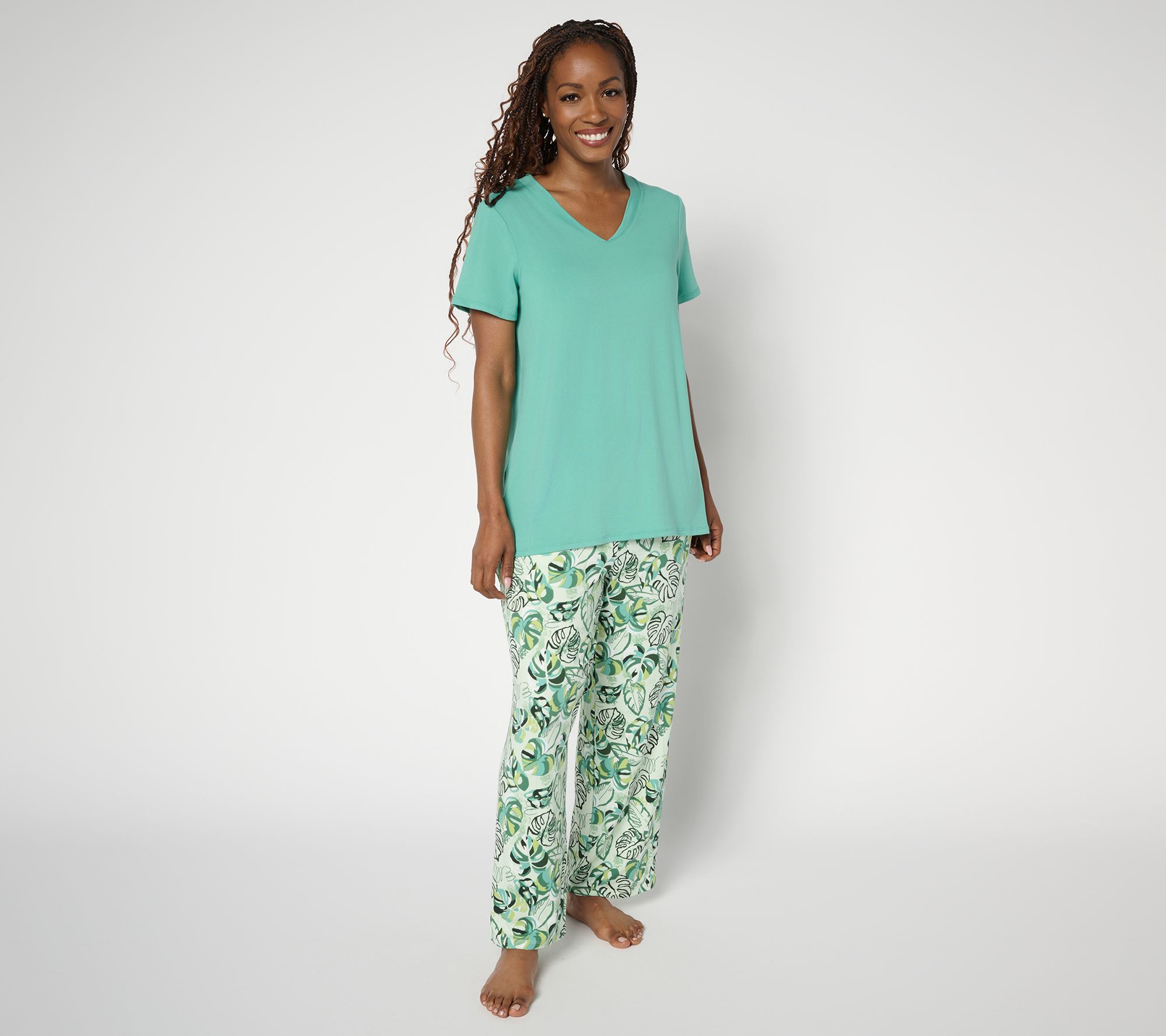 Stan Herman Printed Peached 2pc Cropped Pant Lounge Set