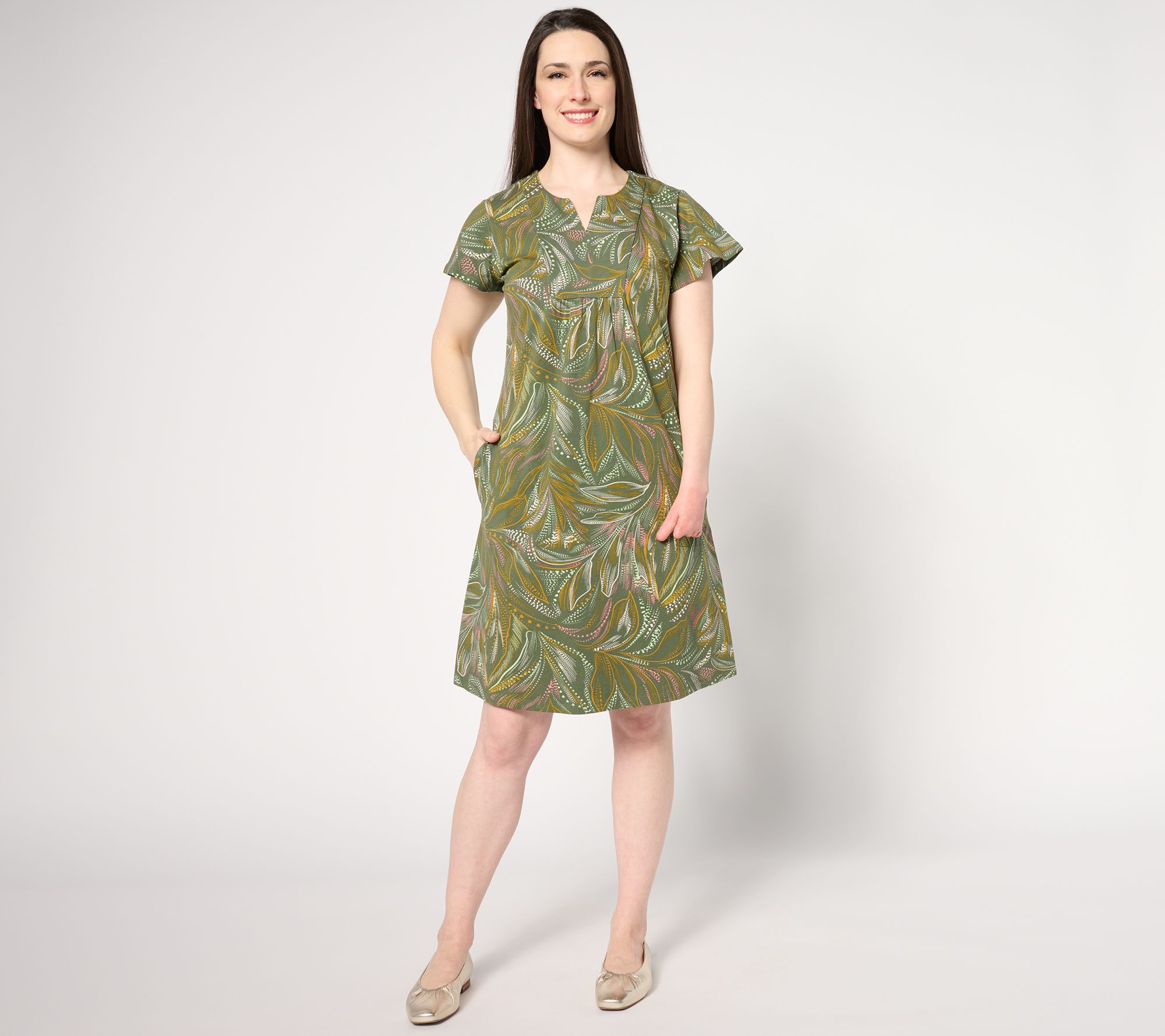 "As Is" Denim & Co. Petite Print Favorite Jersey Flutter Sleeve Dress