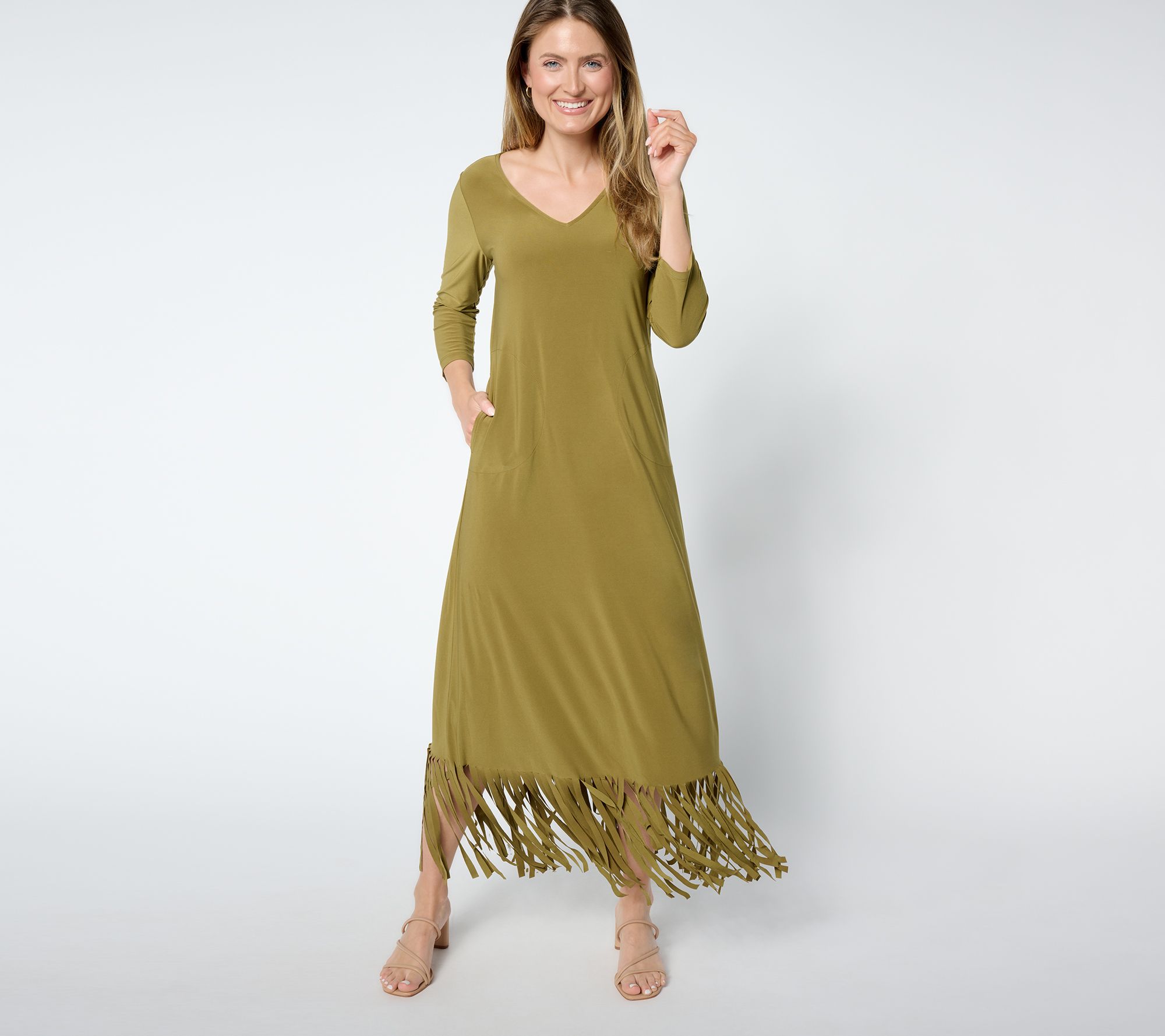 "As Is" Attitudes by Renee Petite Jersey Fringe Maxi Dress