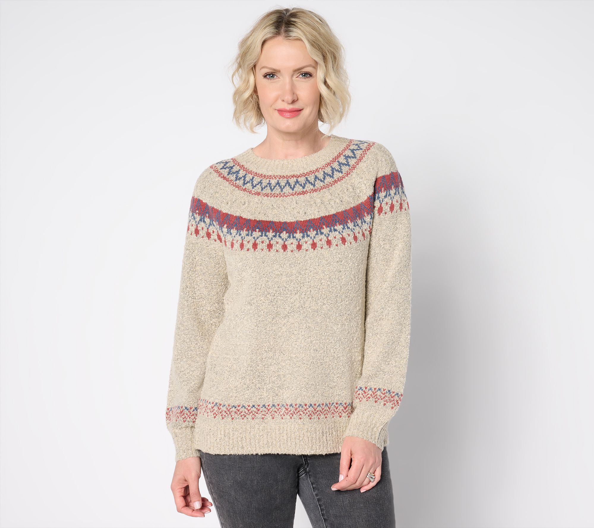 "As Is" Denim & Co. Heritage Fair Isle Cable Knit Sweater