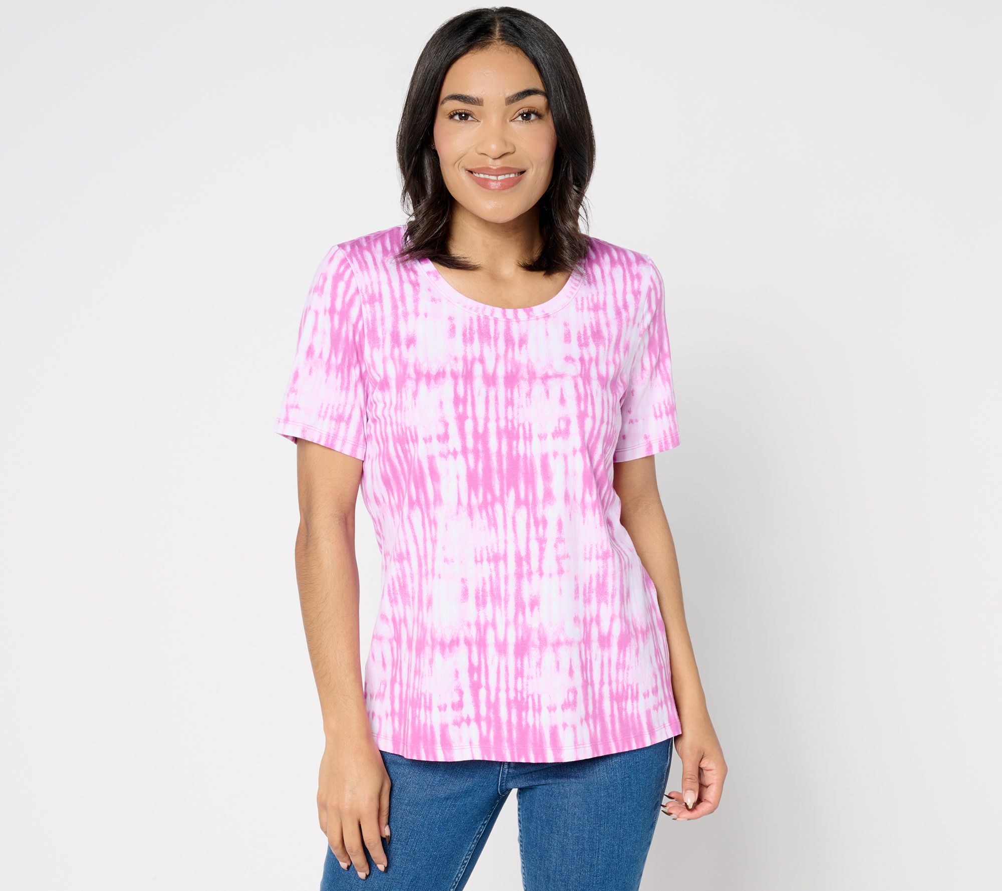 Denim & Co. Printed Favorite Jersey Short-Sleeve Scoopneck Top