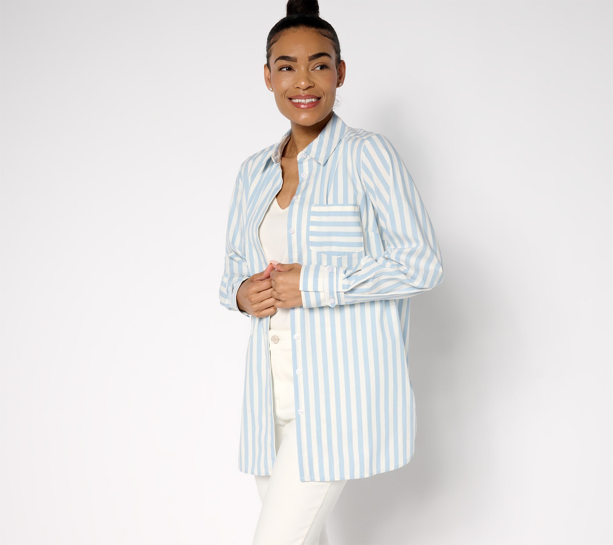 Martha Stewart Signature Woven Button-Front Tunic Shirt