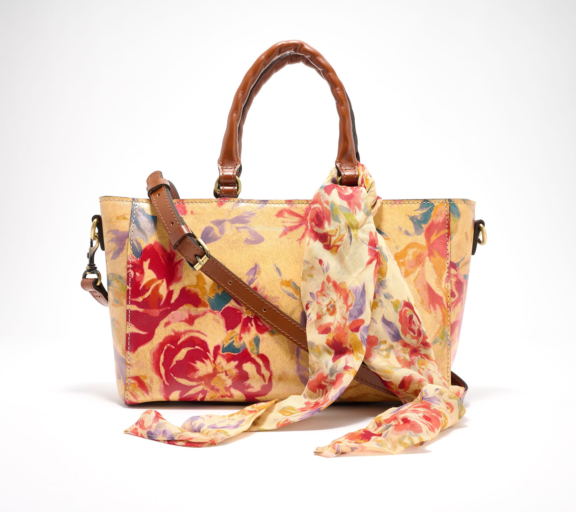  Patricia Nash Aileen Leather Top Handle Satchel with Scarf