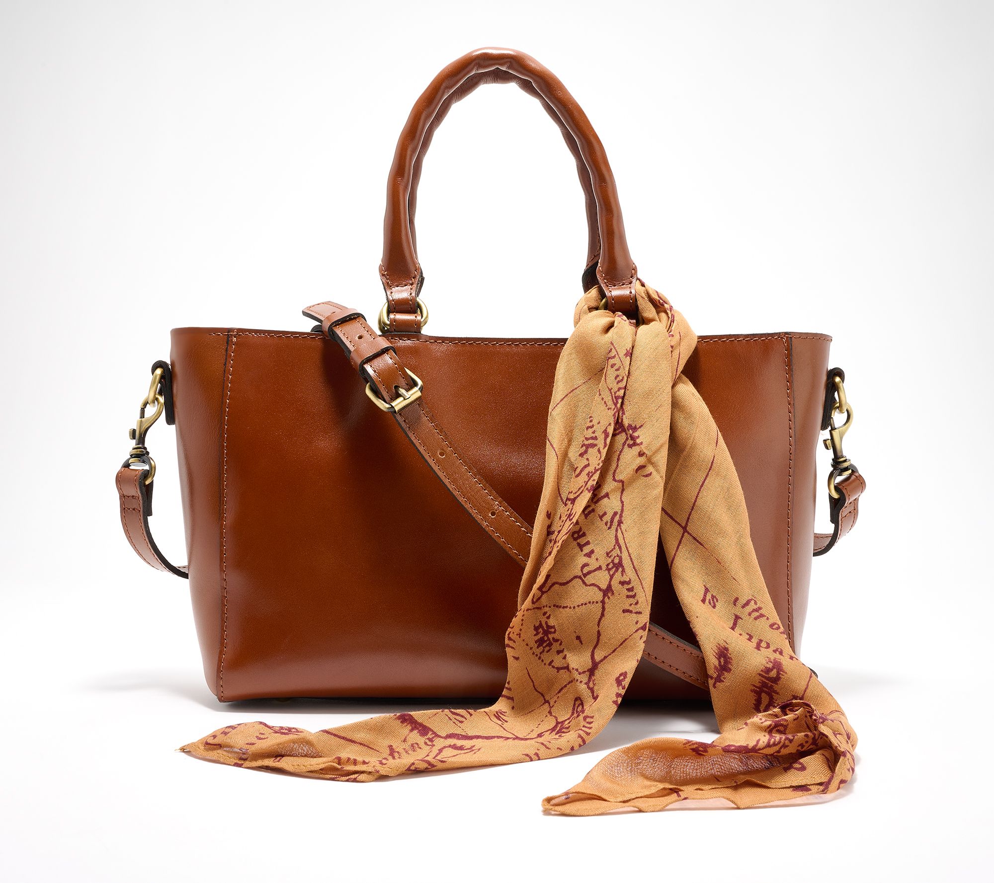 Patricia Nash Aileen Leather Top Handle Satchel with Scarf