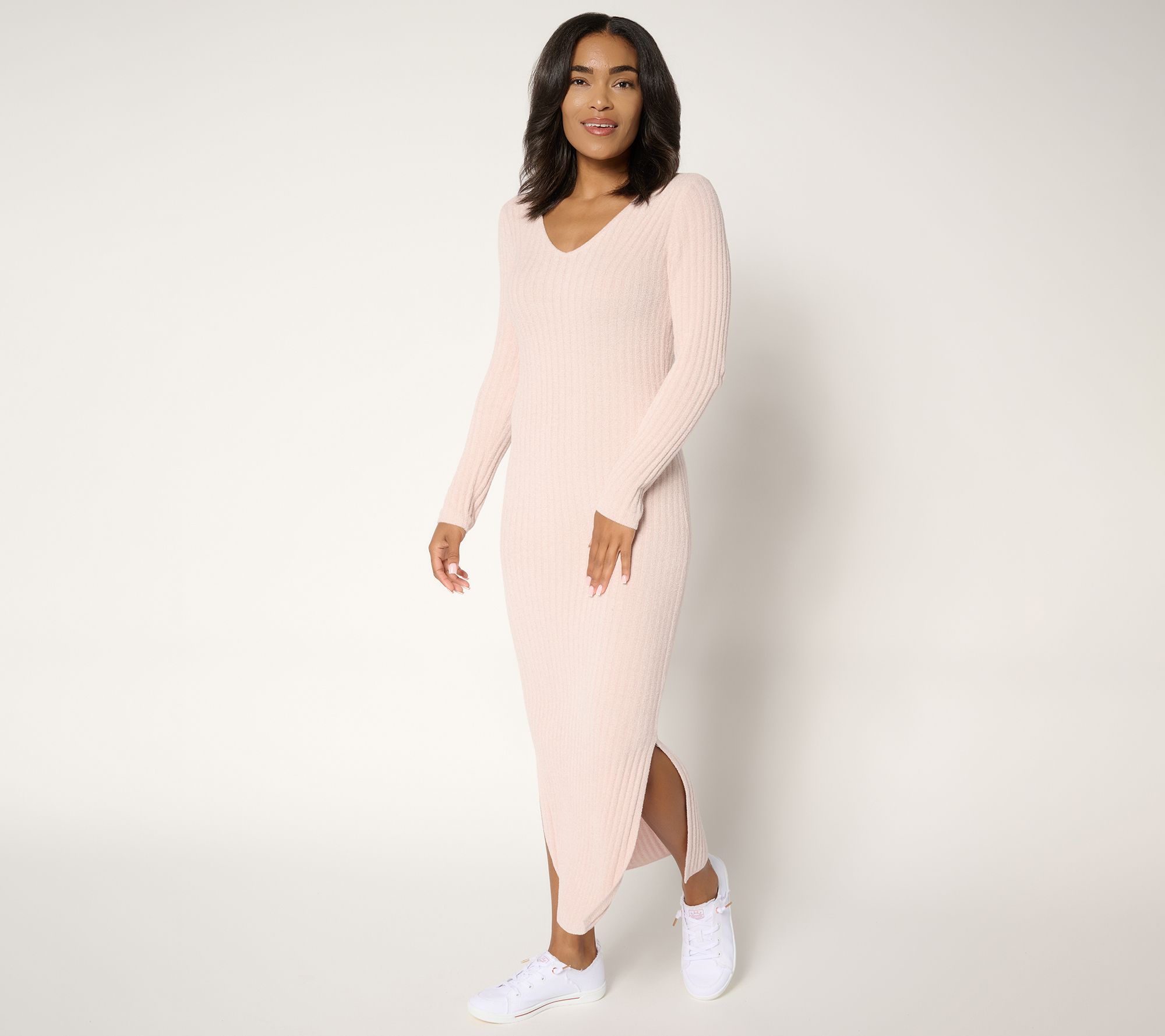 Barefoot Dreams Petite CozyChic Ultra Lite Long Sleeve V Ribbed Dress