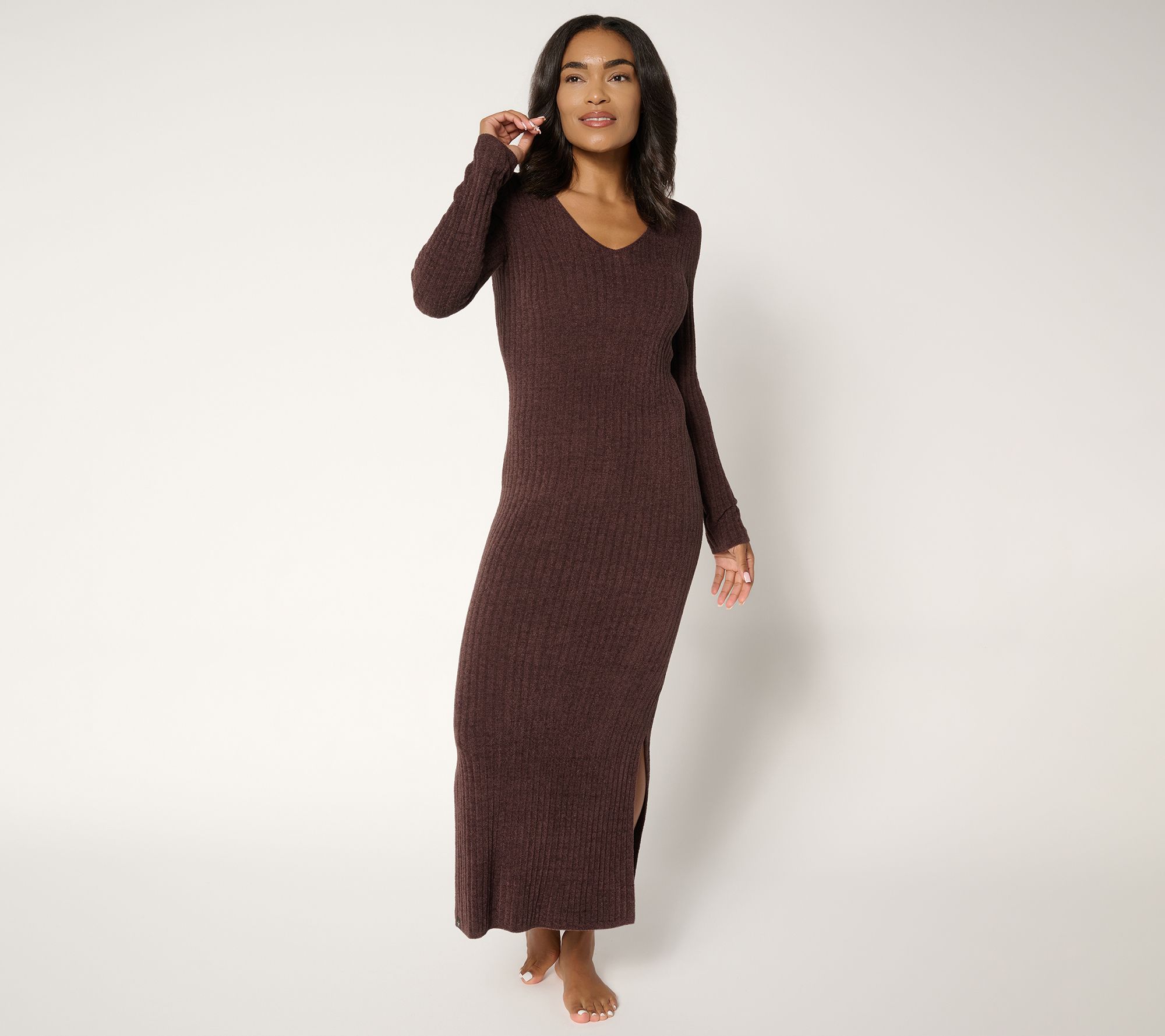 Barefoot Dreams Petite CozyChic Ultra Lite Long Sleeve V Ribbed Dress