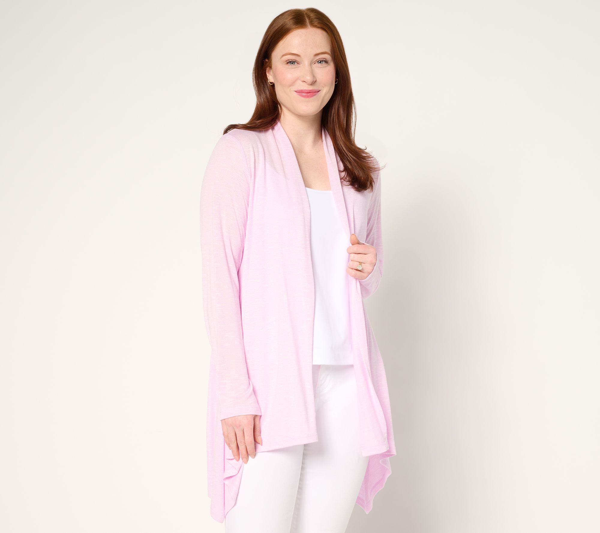 Susan Graver Weekend Textured Jersey Drape Front Cardigan