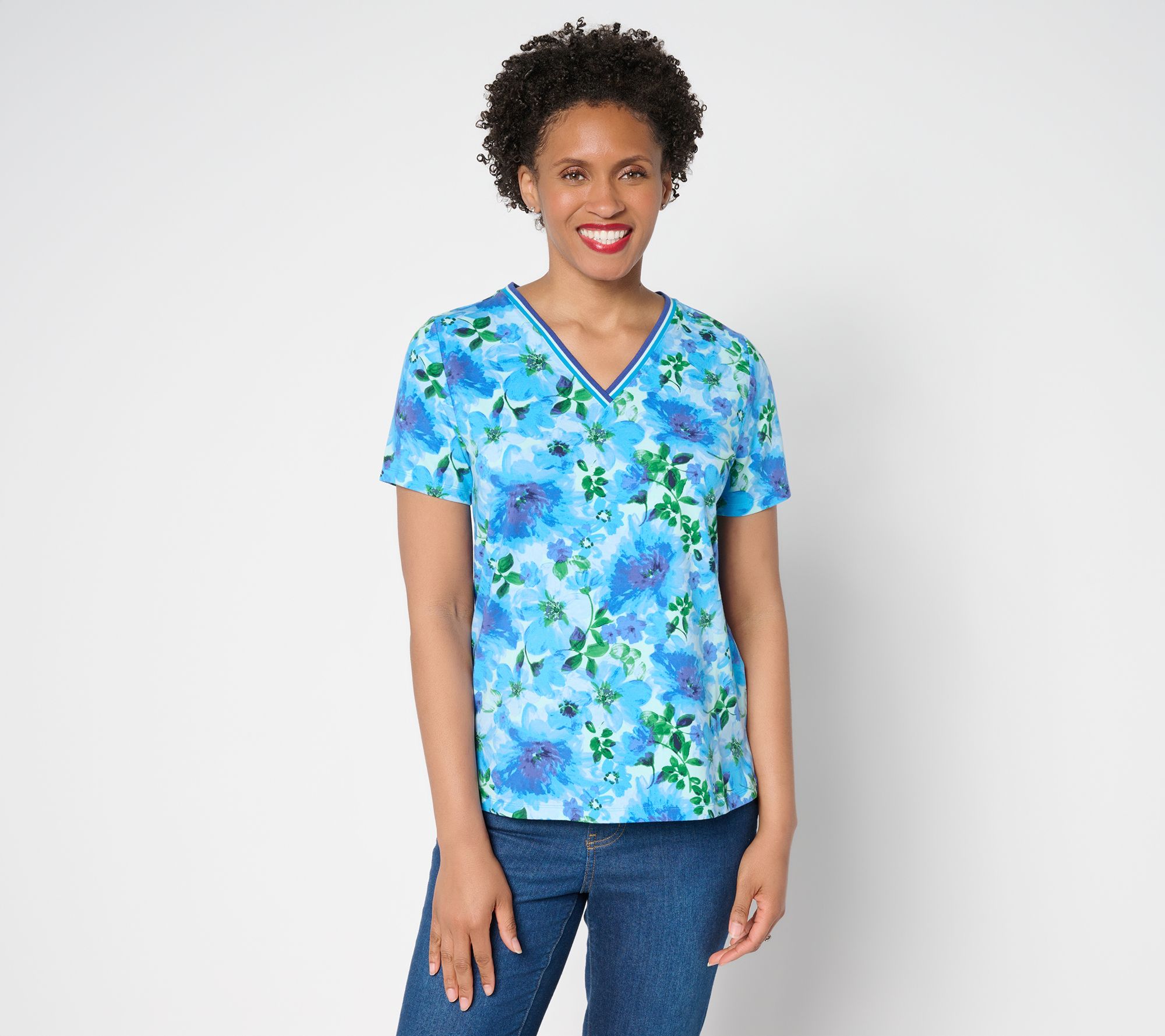 Isaac Mizrahi Live! Printed V-Neck Flounce Sleeve Top