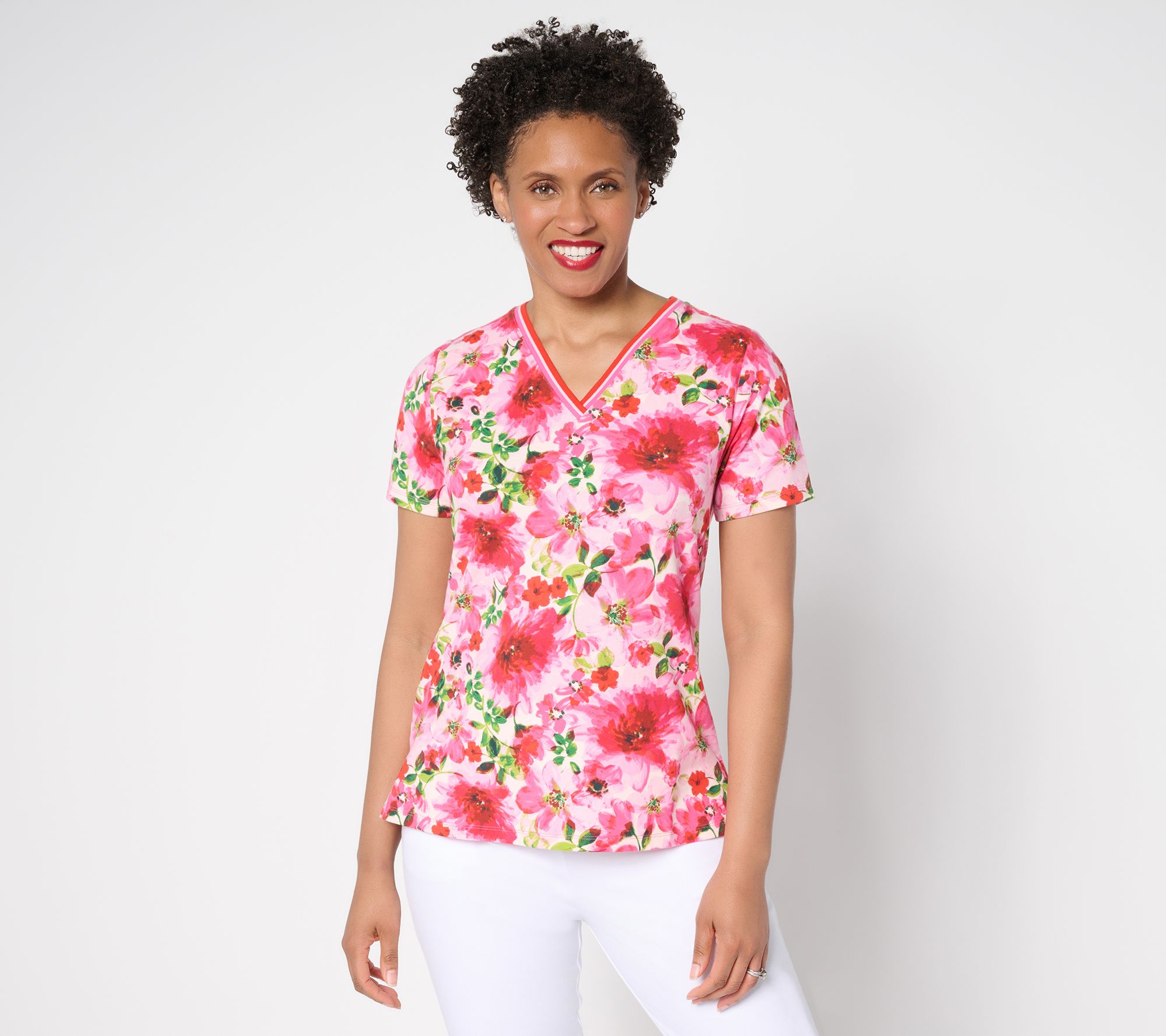 Isaac Mizrahi Live! Printed V-Neck Flounce Sleeve Top