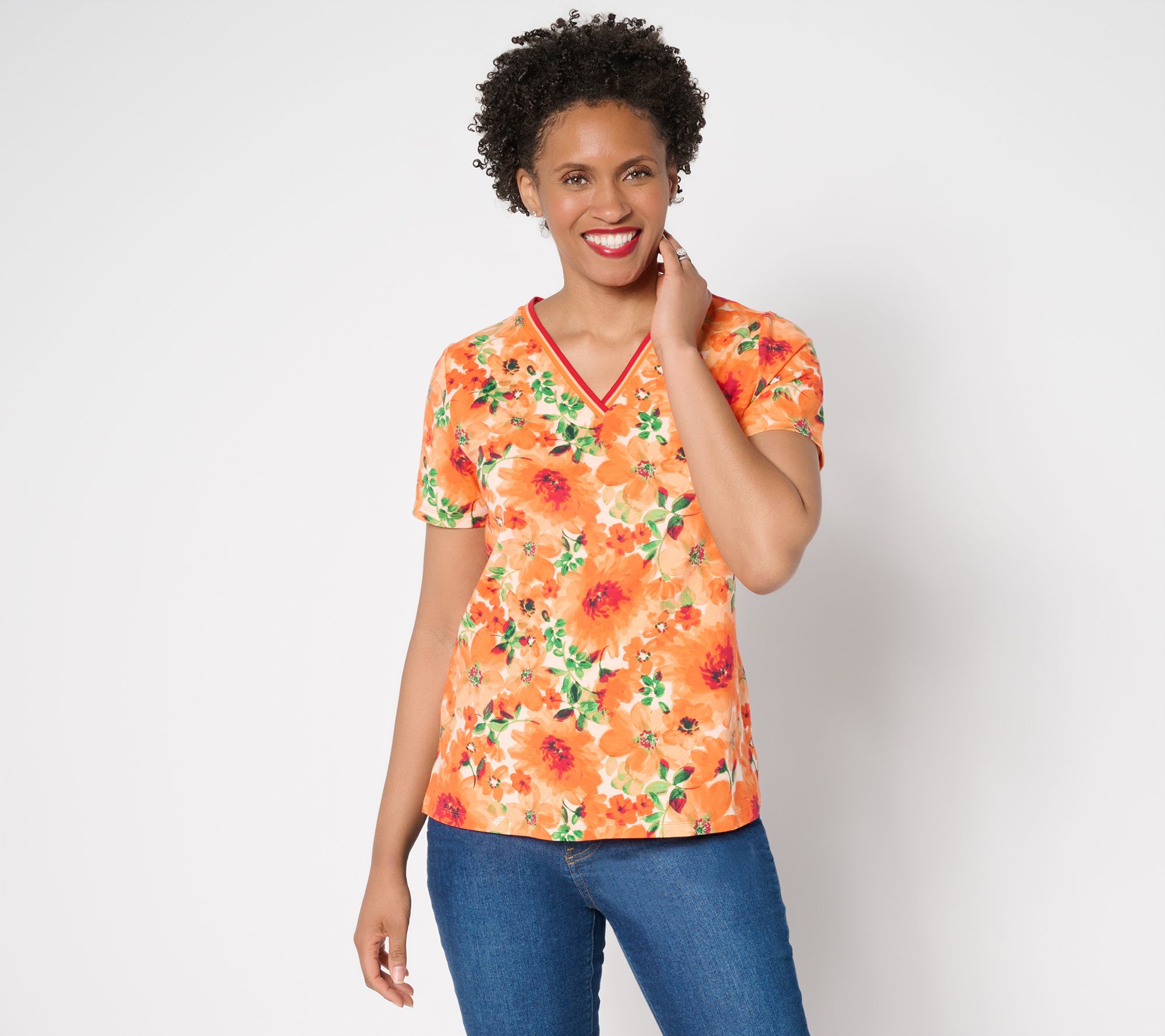 Isaac Mizrahi Live! Printed V-Neck Short Sleeve Top
