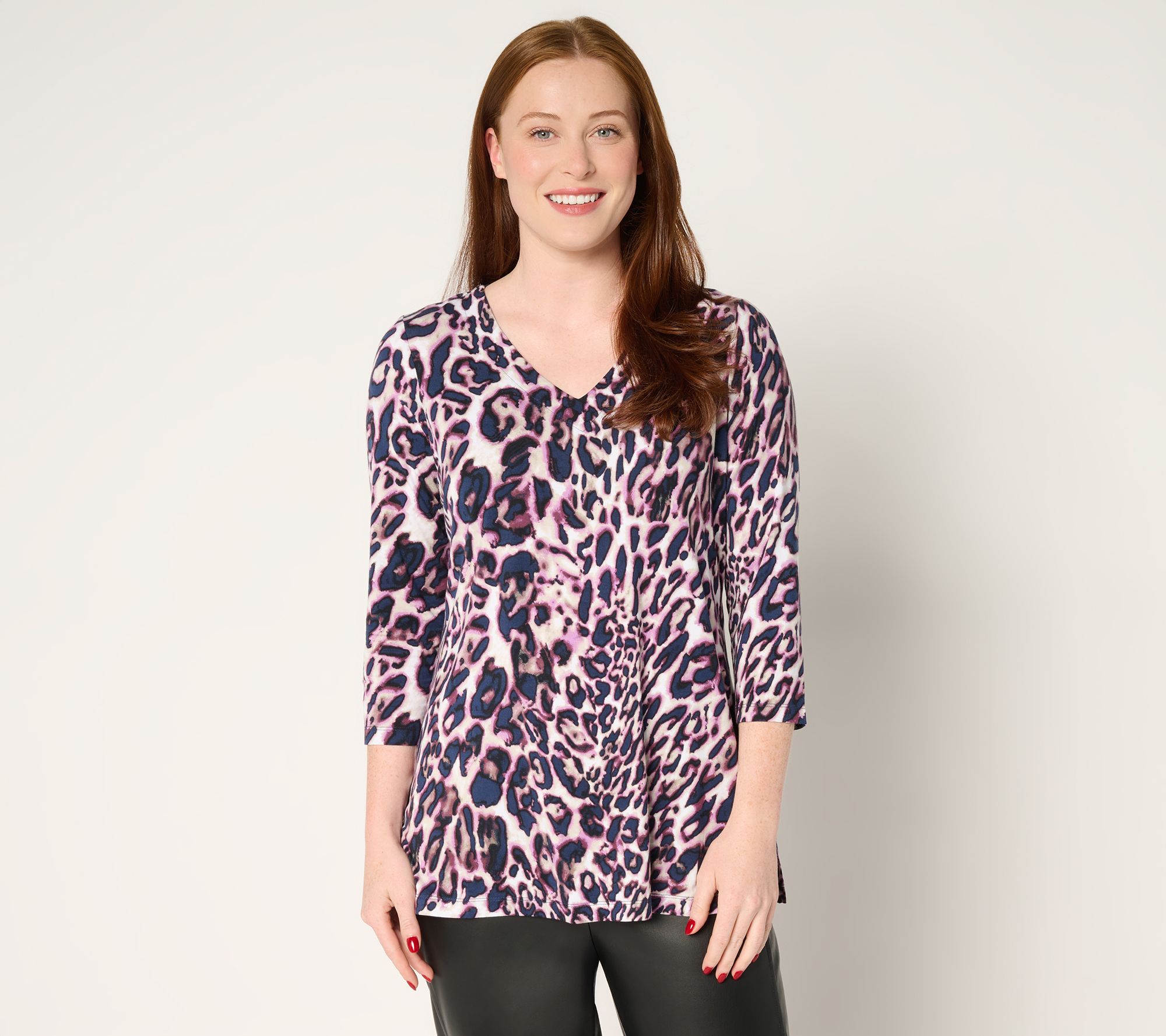 Belle by Kim Gravel Rayon Spandex Animal Instinct V Neck Top