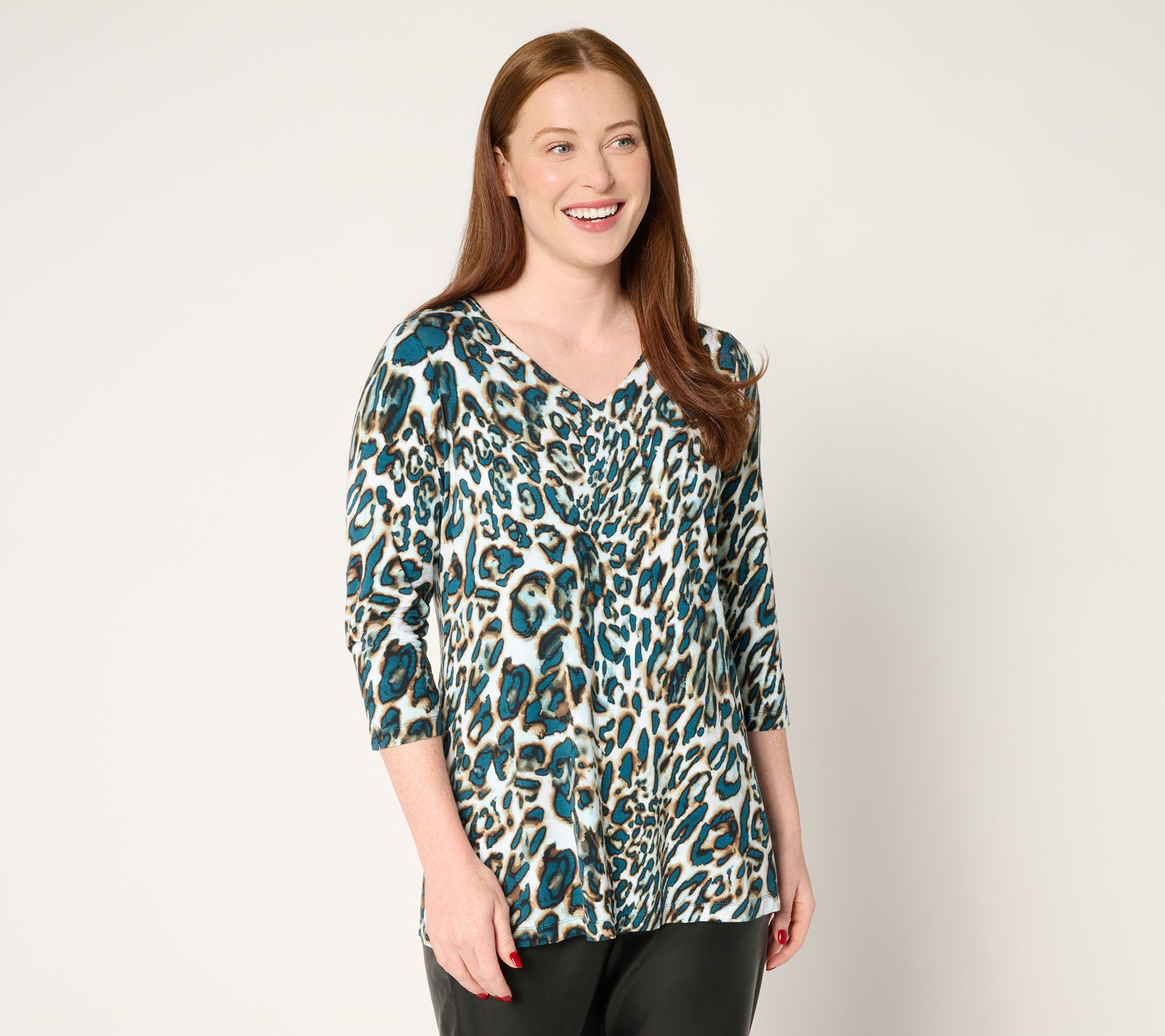 Belle by Kim Gravel Rayon Spandex Animal Instinct V Neck Top
