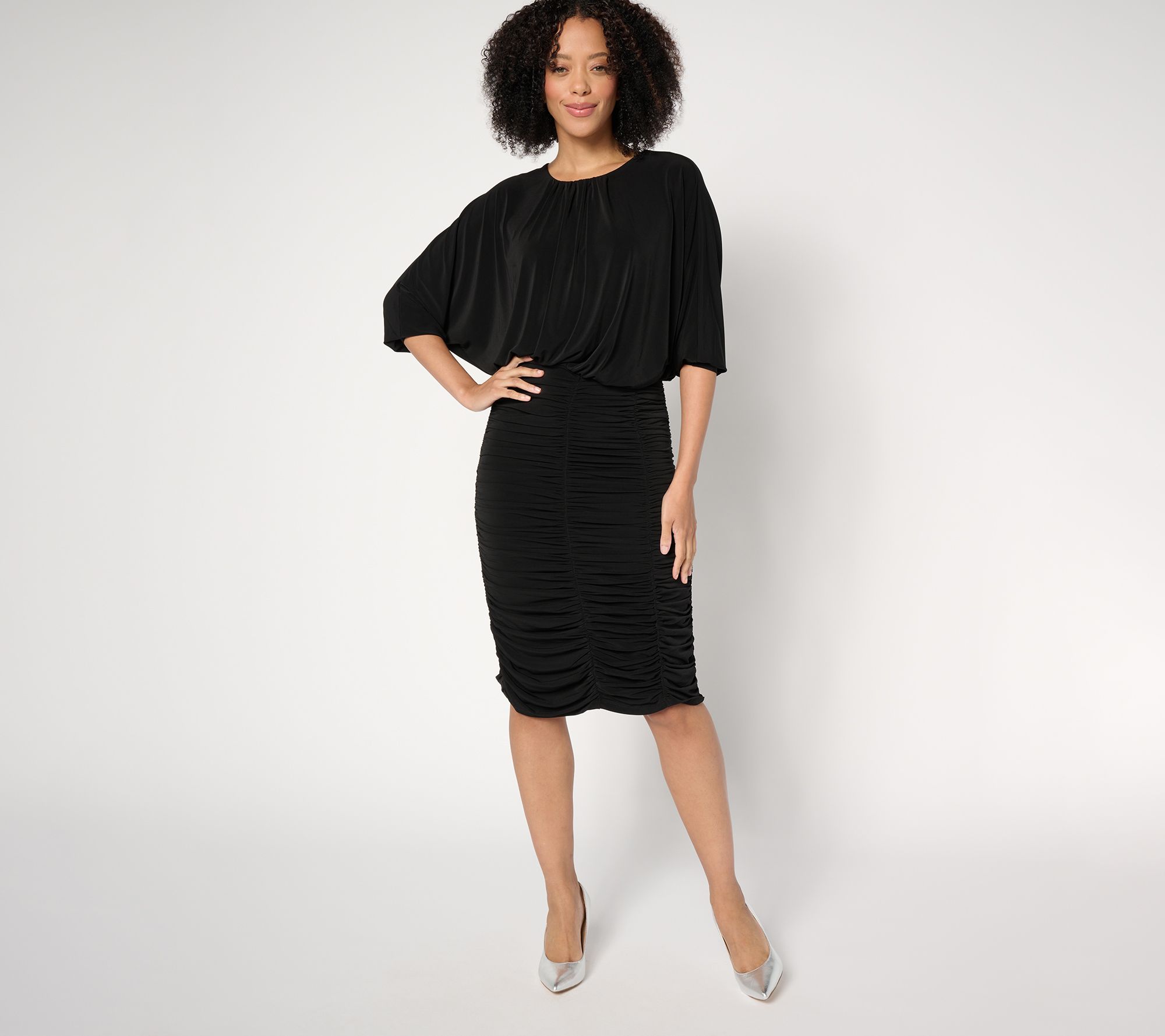 "As Is" Dennis Basso Regular Italia Knit Dolman Sleeve Ruched Dress