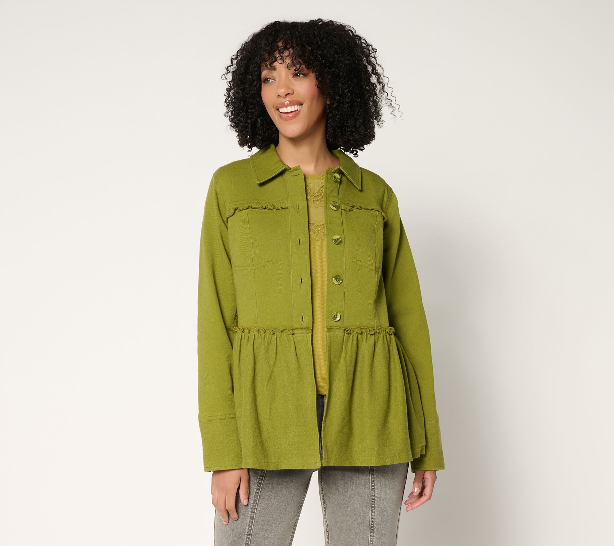 ジャケット・アウター Alumu. melton peplum button tops LOGO by Lori Goldstein Button Front Peplum Jacket - QVC.com