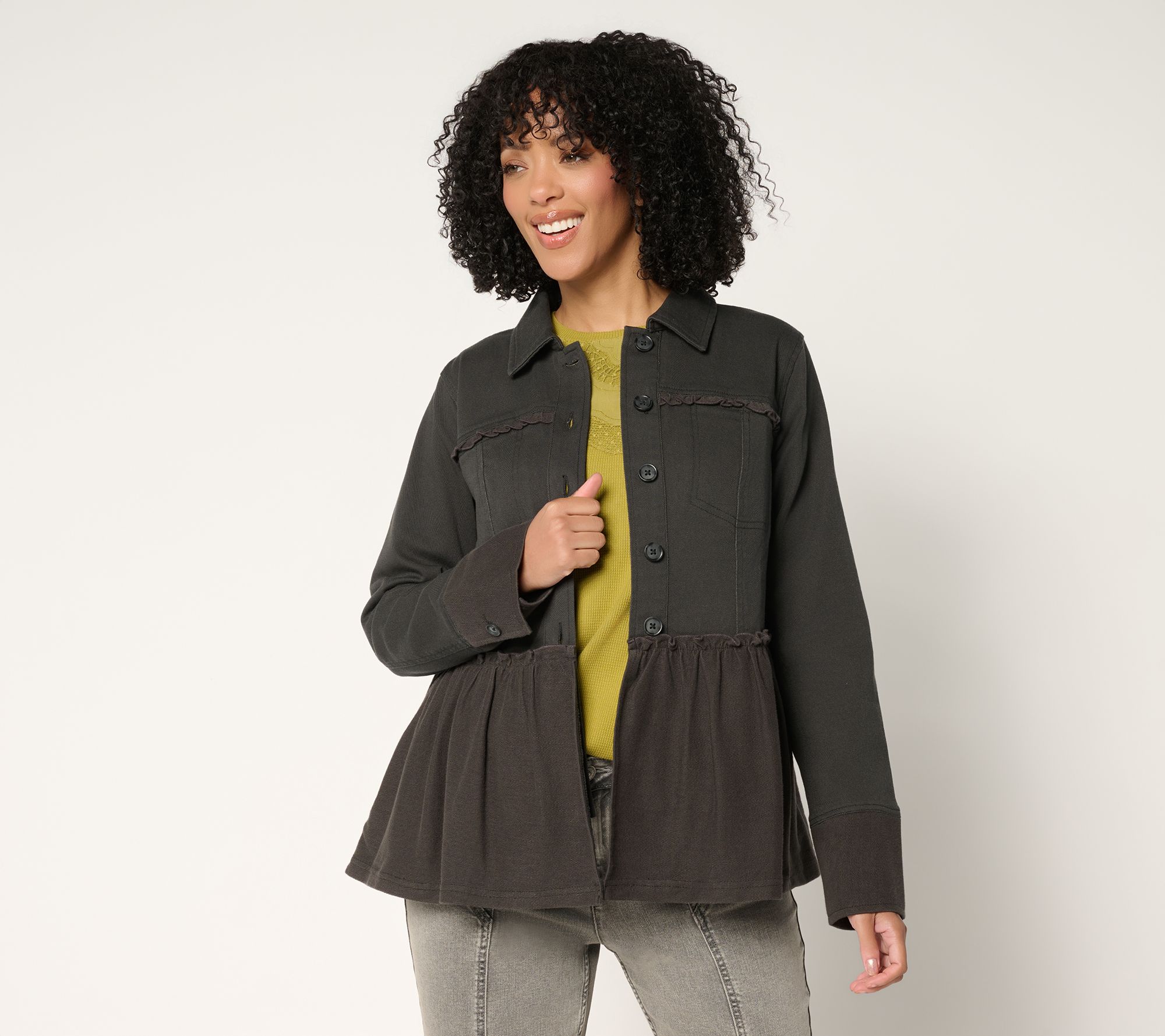 LOGO by Lori Goldstein Button Front Peplum Jacket