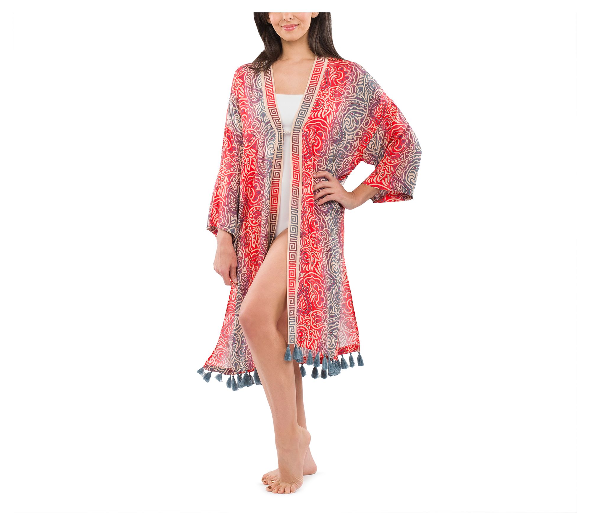 Patricia Nash Short Tassel Ruana Beach Cover-Upin Greek Ombre