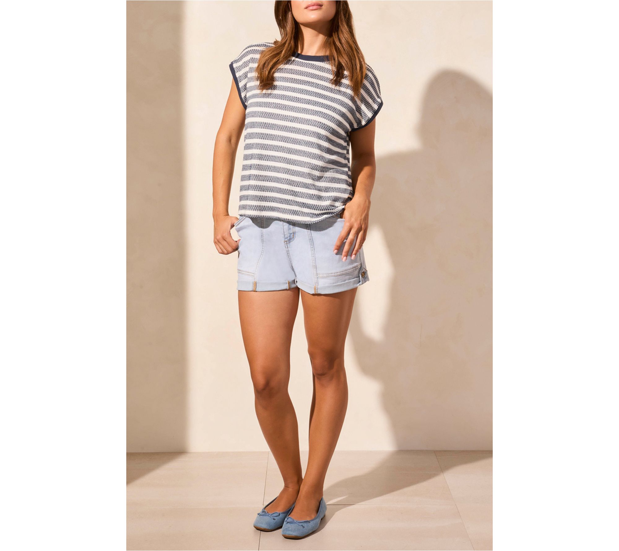 Tribal Cap-Sleeve Honeycomb Knit Top