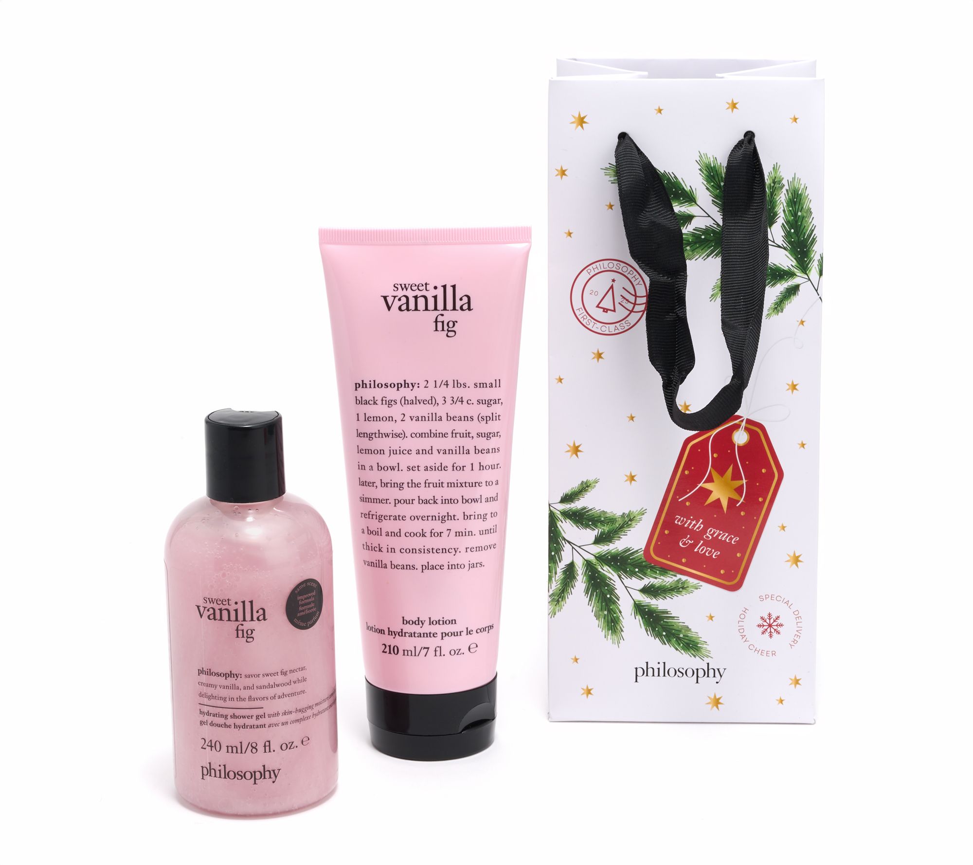 philosophy shower gel 8oz & body lotion 7oz w/ holiday gift bag