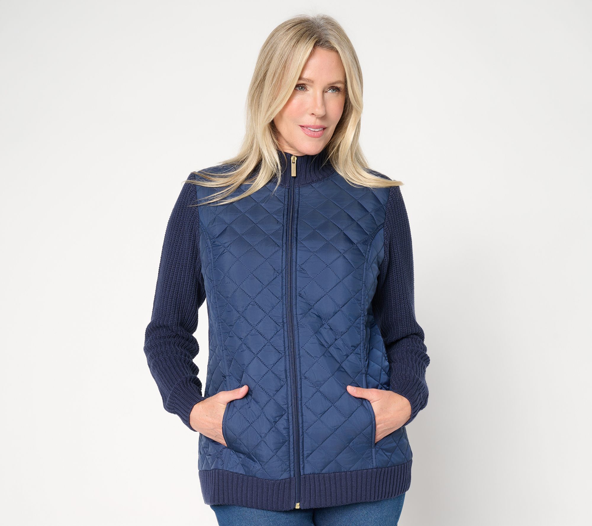Denim & Co. Regular Quilted Zip Front Sweater Jacket