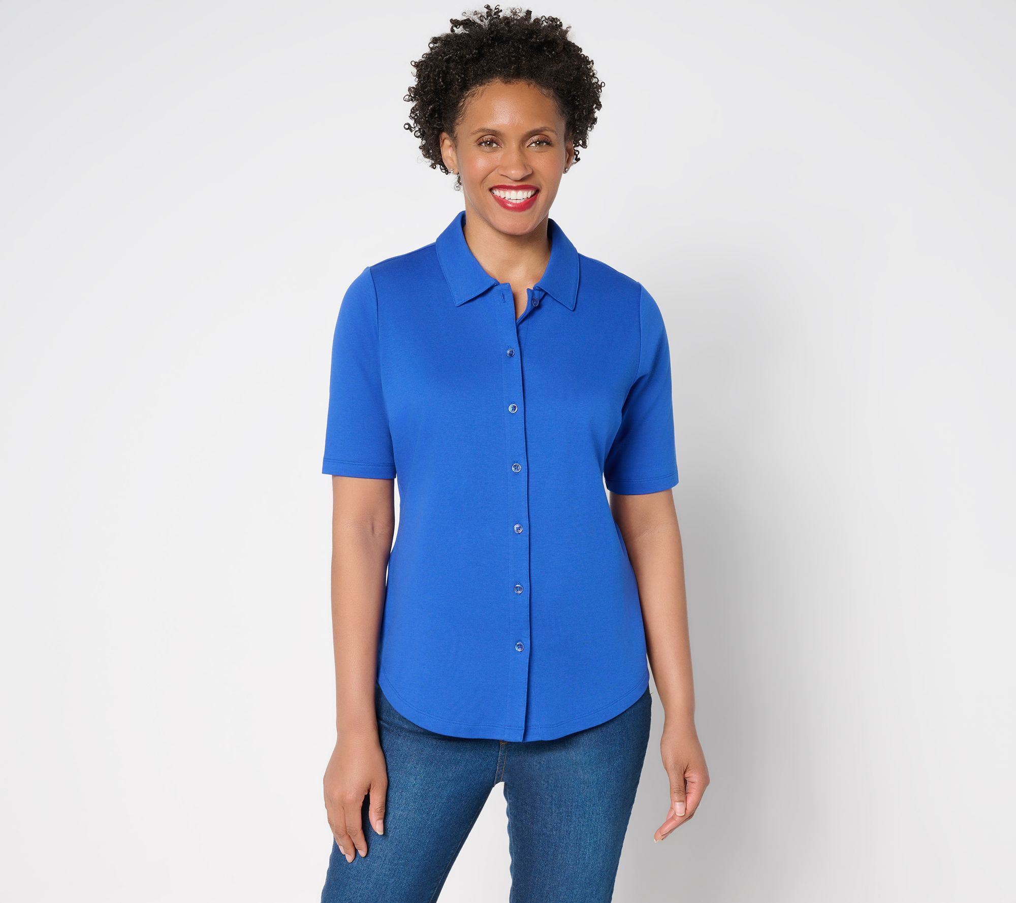 "As Is" Isaac Mizrahi Live! Essentials Pima Cotton Button Front Top
