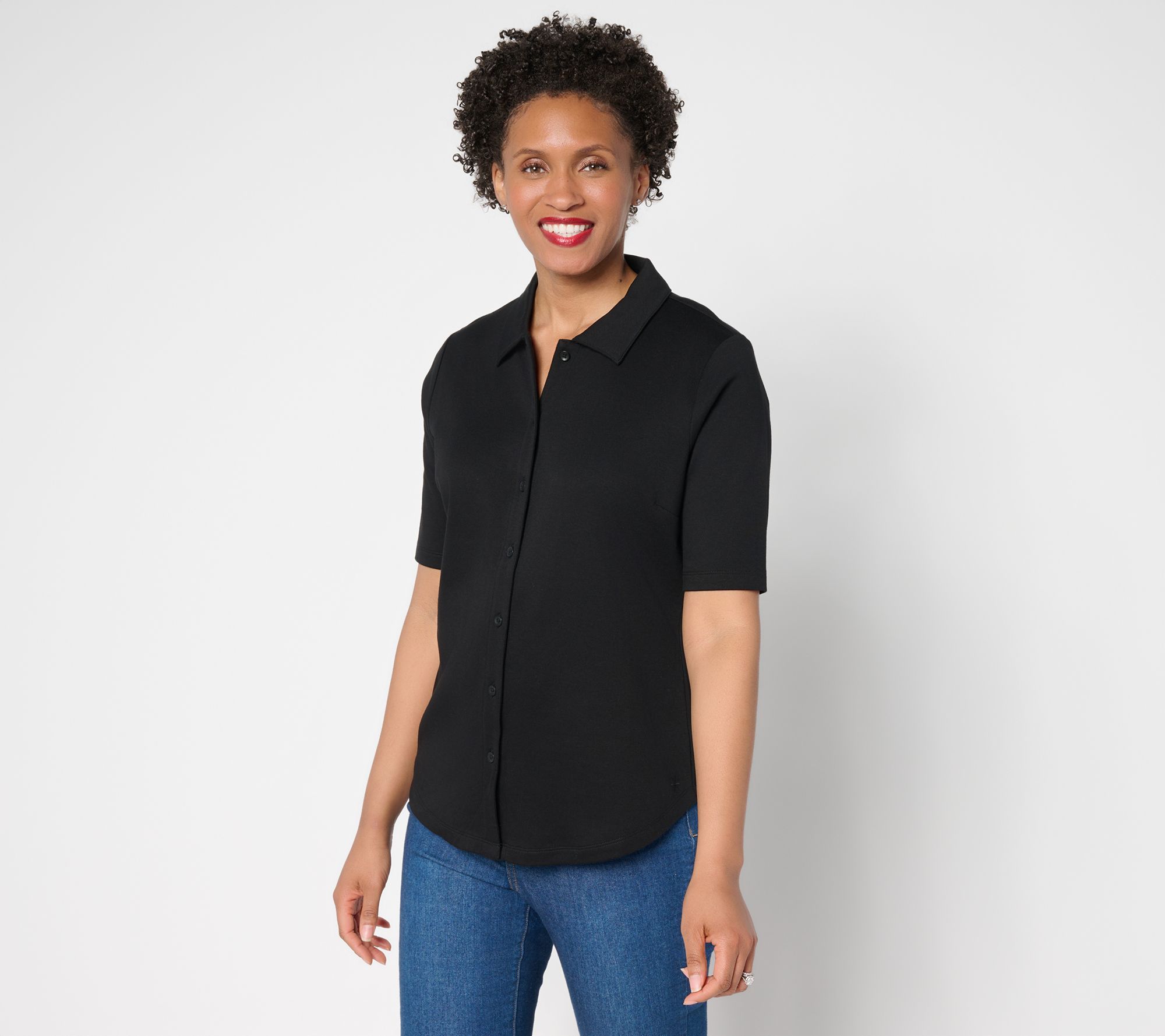 "As Is" Isaac Mizrahi Live! Essentials Pima Cotton Button Front Top