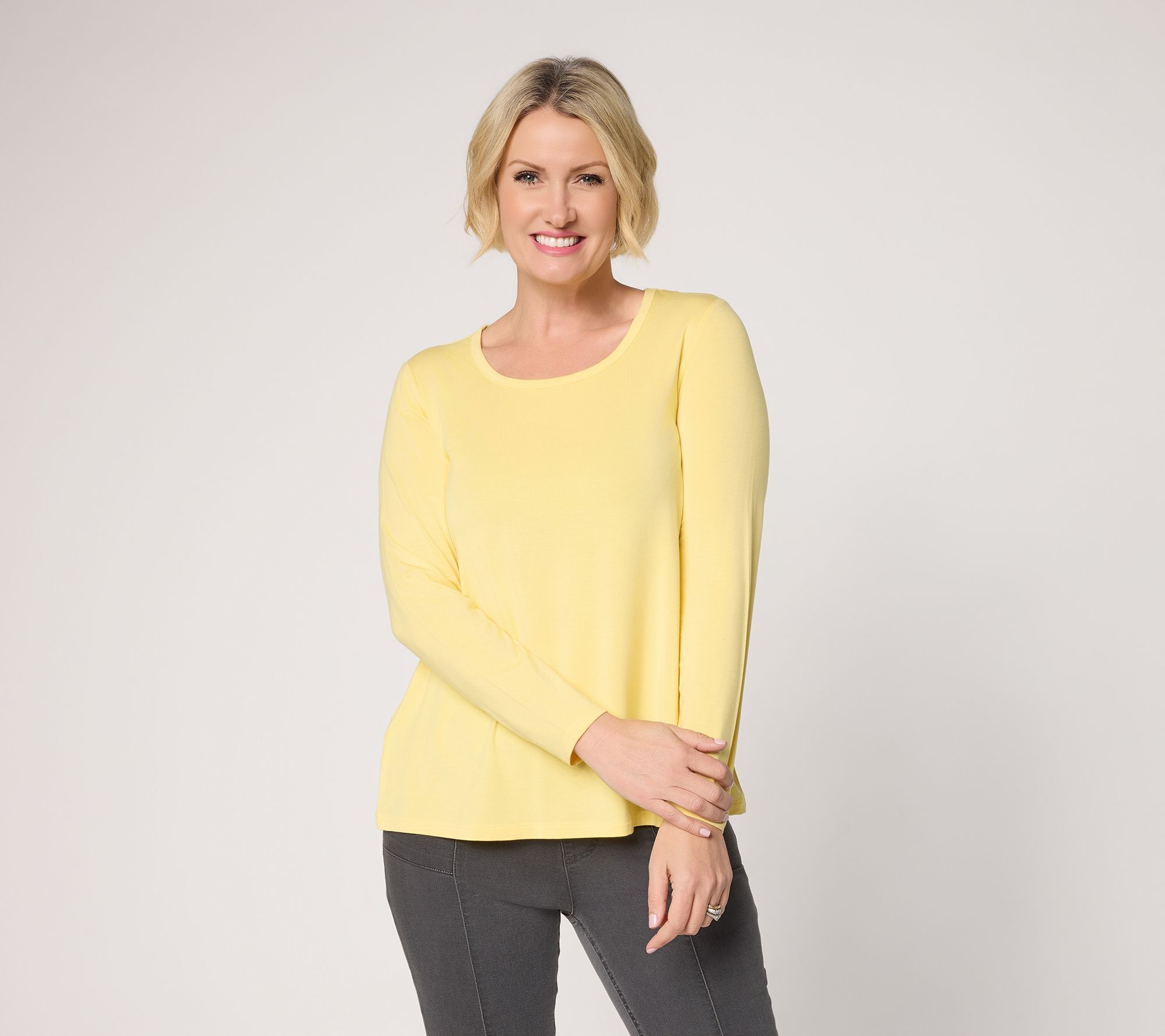 Susan Graver Essentials Rayon Allure Knit Scoop Neck A-Line Top