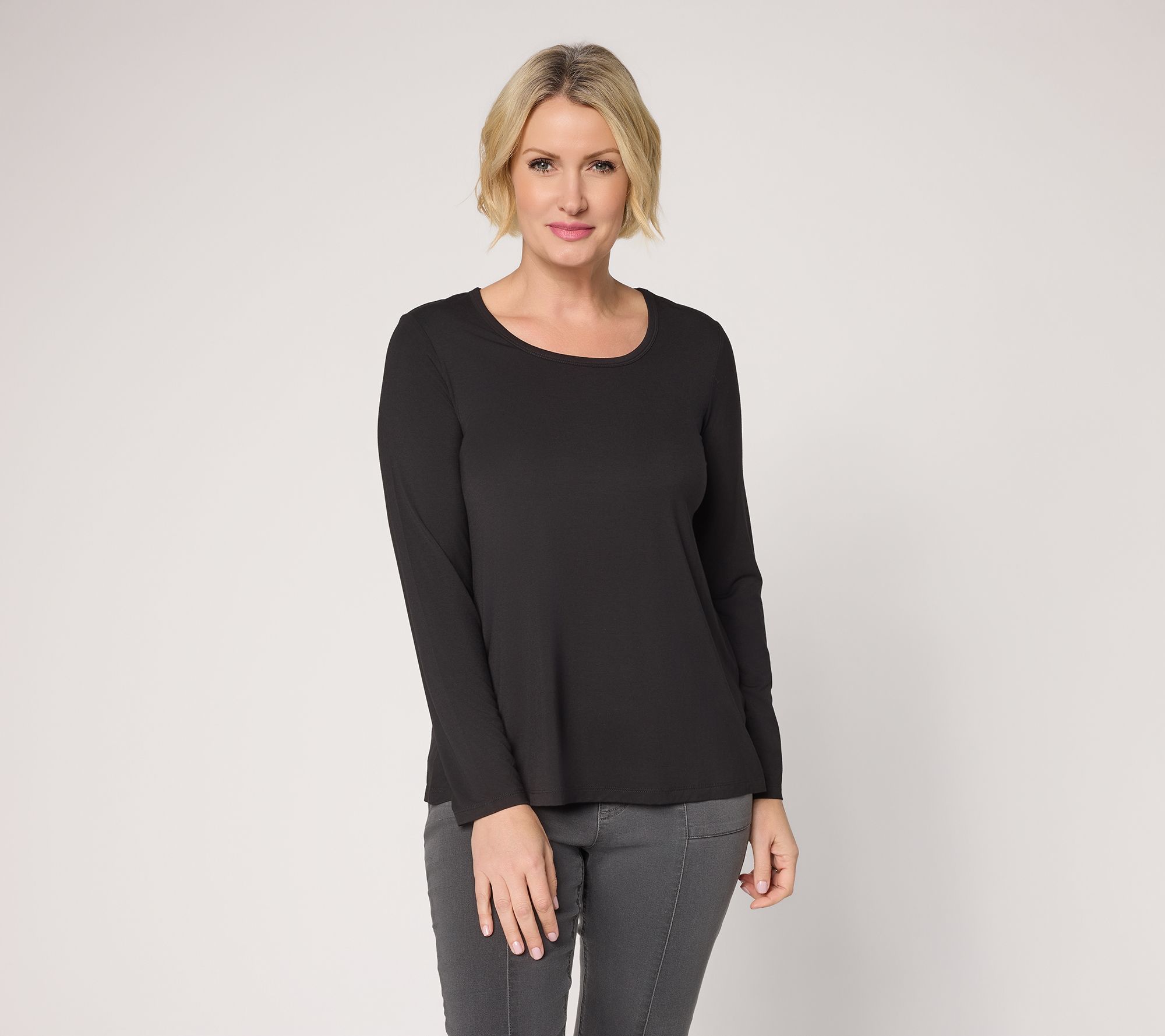 Susan Graver Essentials Rayon Allure Knit Scoop Neck A-Line Top