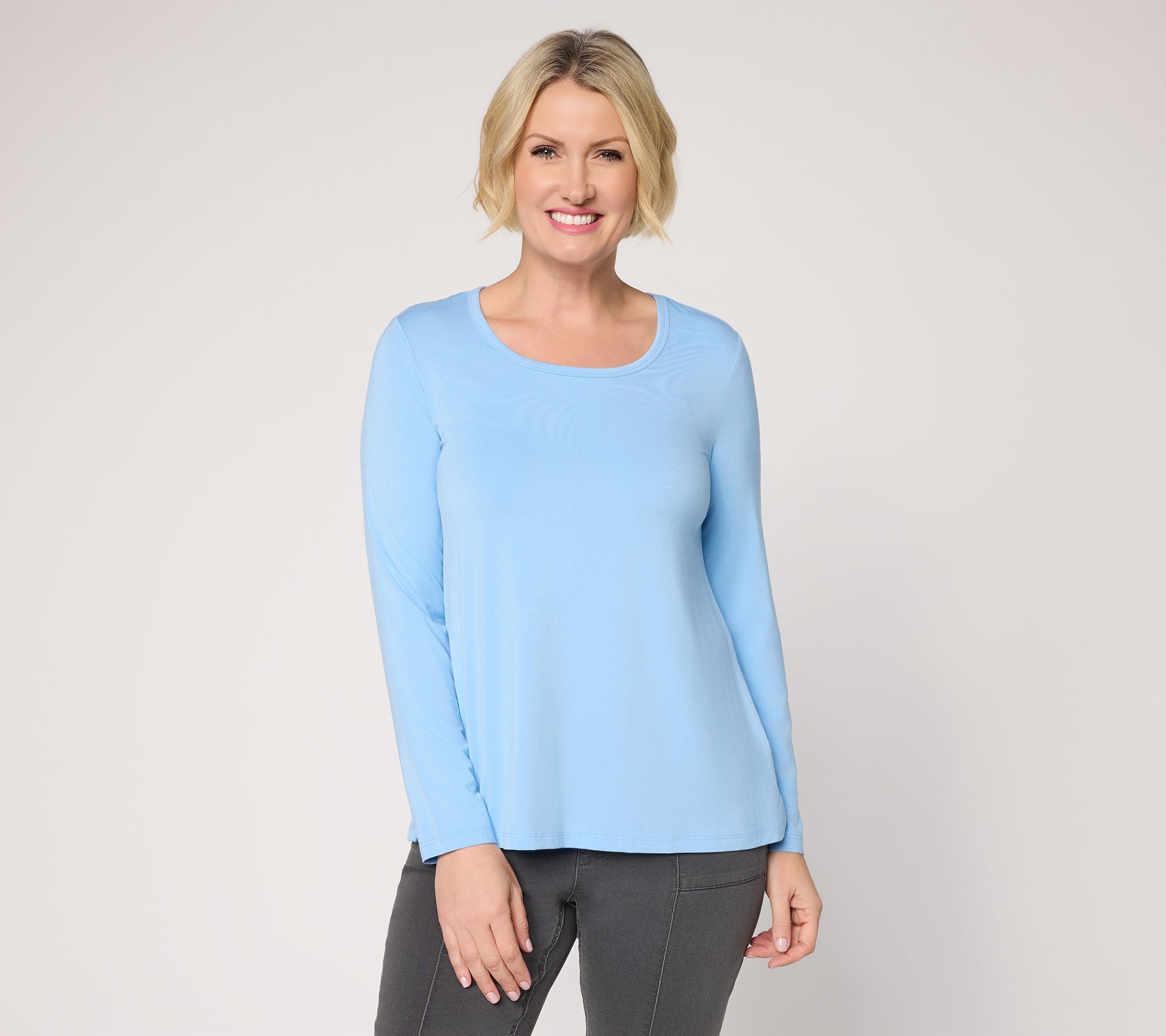 Susan Graver Essentials Rayon Allure Knit Scoop Neck A-Line Top