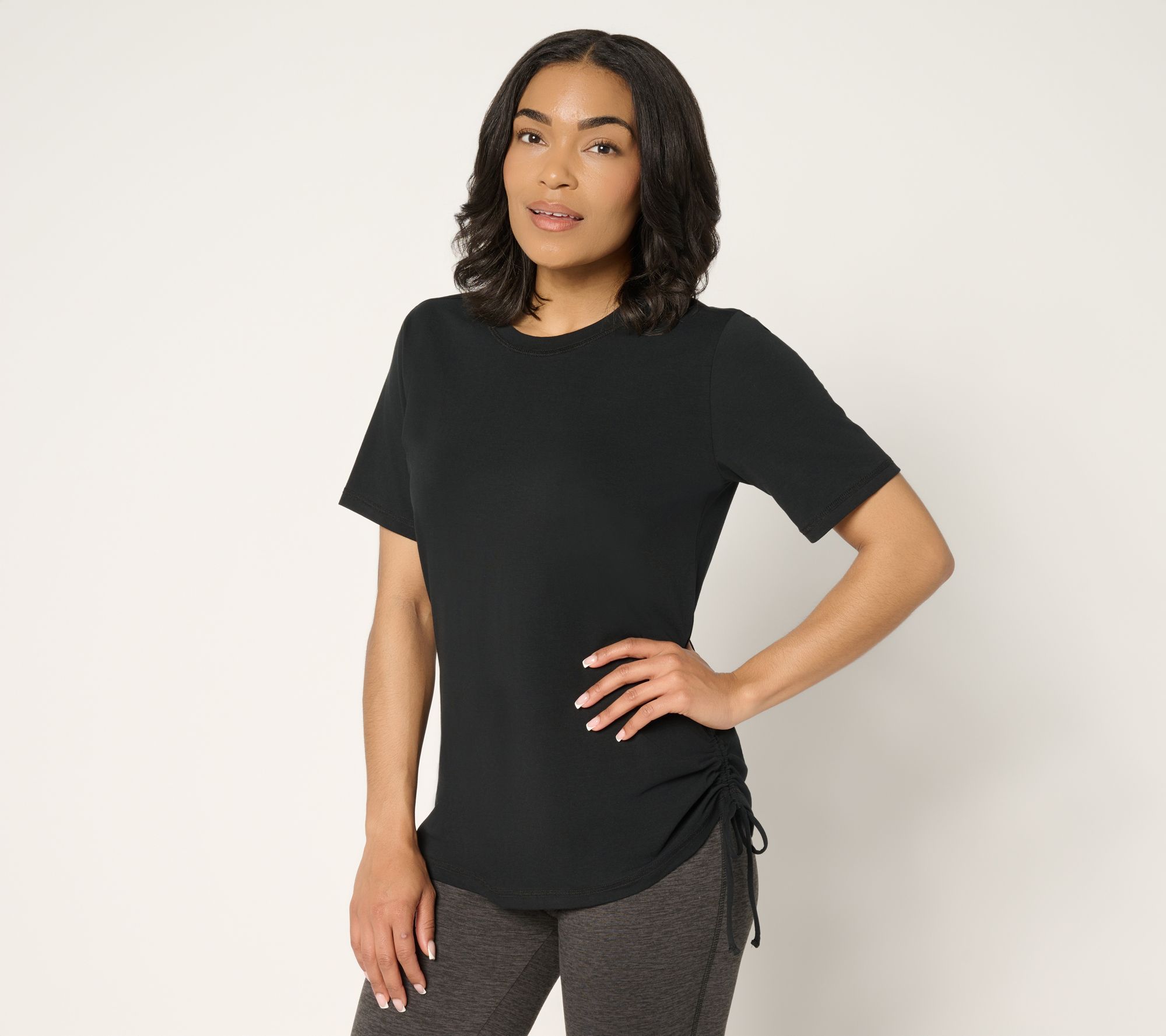 "As Is" Denim & Co. Active Jersey Short Sleeve Top with Ruching Detail