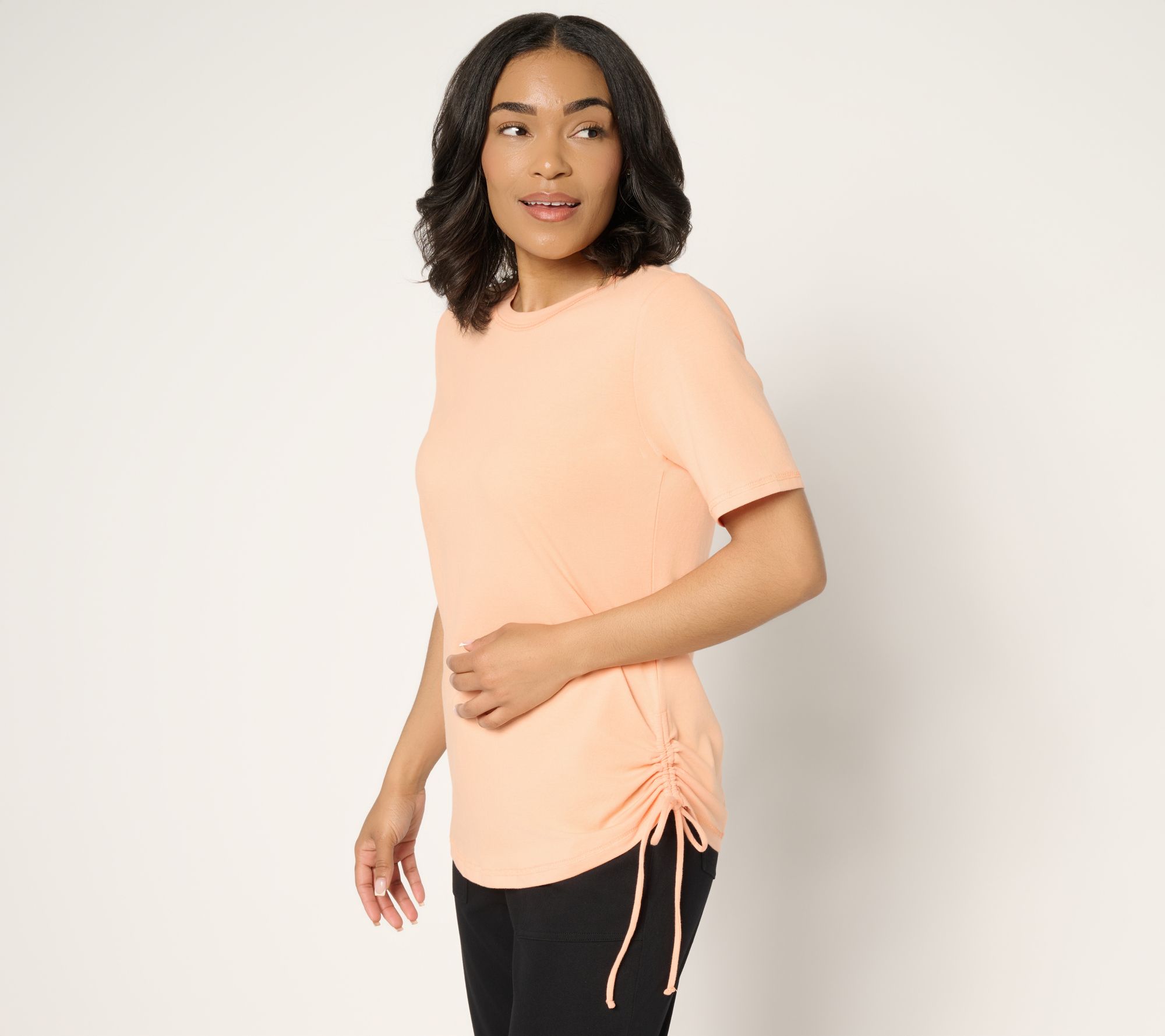 "As Is" Denim & Co. Active Jersey Short Sleeve Top with Ruching Detail