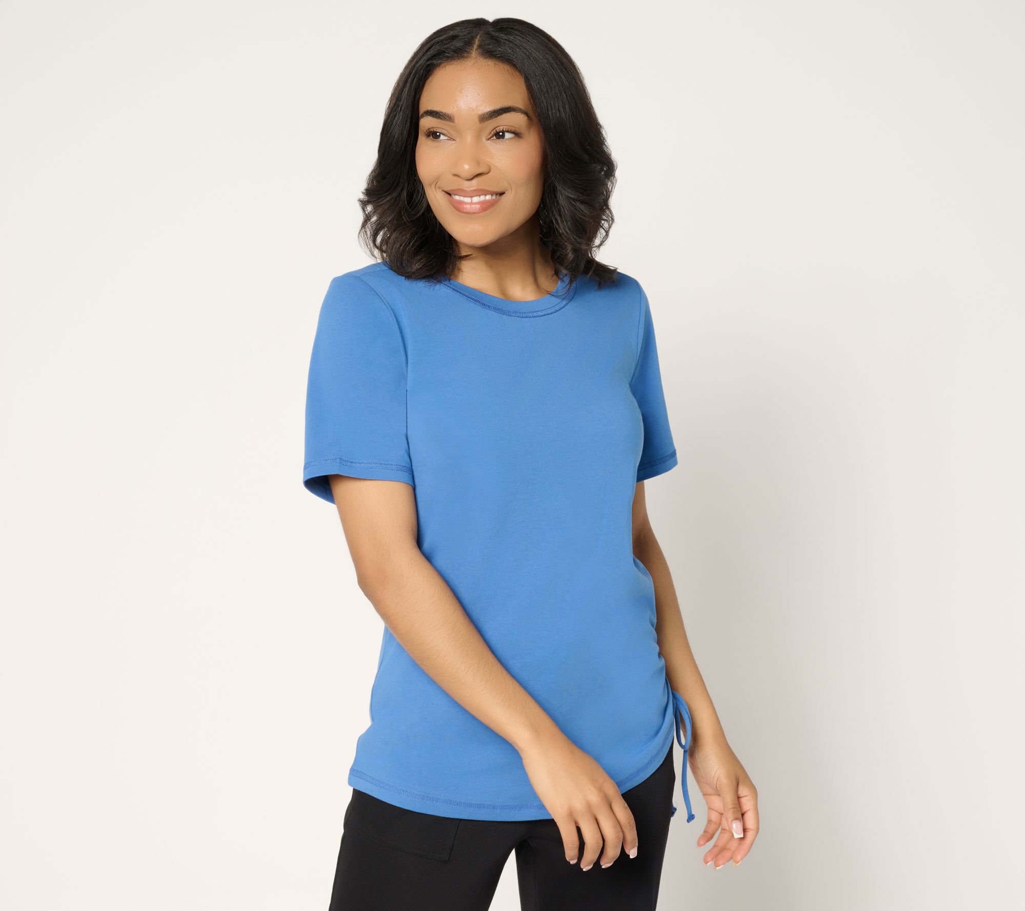 "As Is" Denim & Co. Active Jersey Short Sleeve Top with Ruching Detail