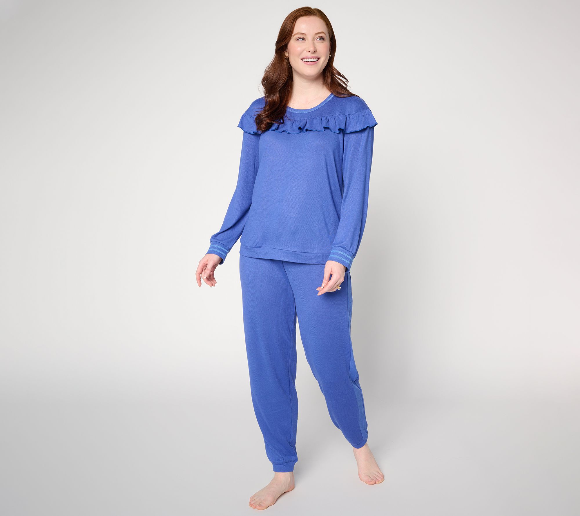 MUK LUKS Ruffle Long Sleeve Top and Jogger Lounge Set