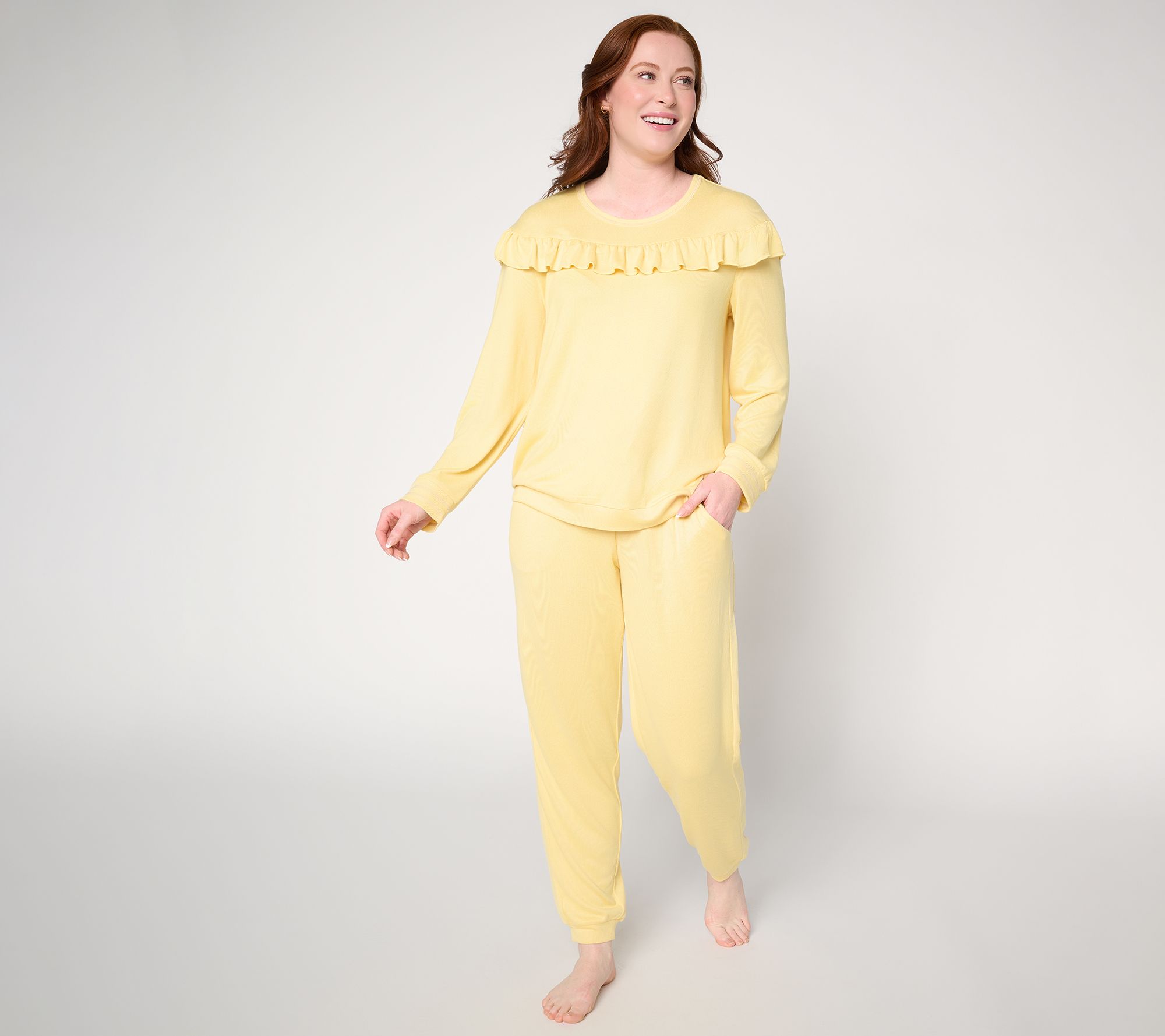 MUK LUKS Ruffle Long Sleeve Top and Jogger Lounge Set