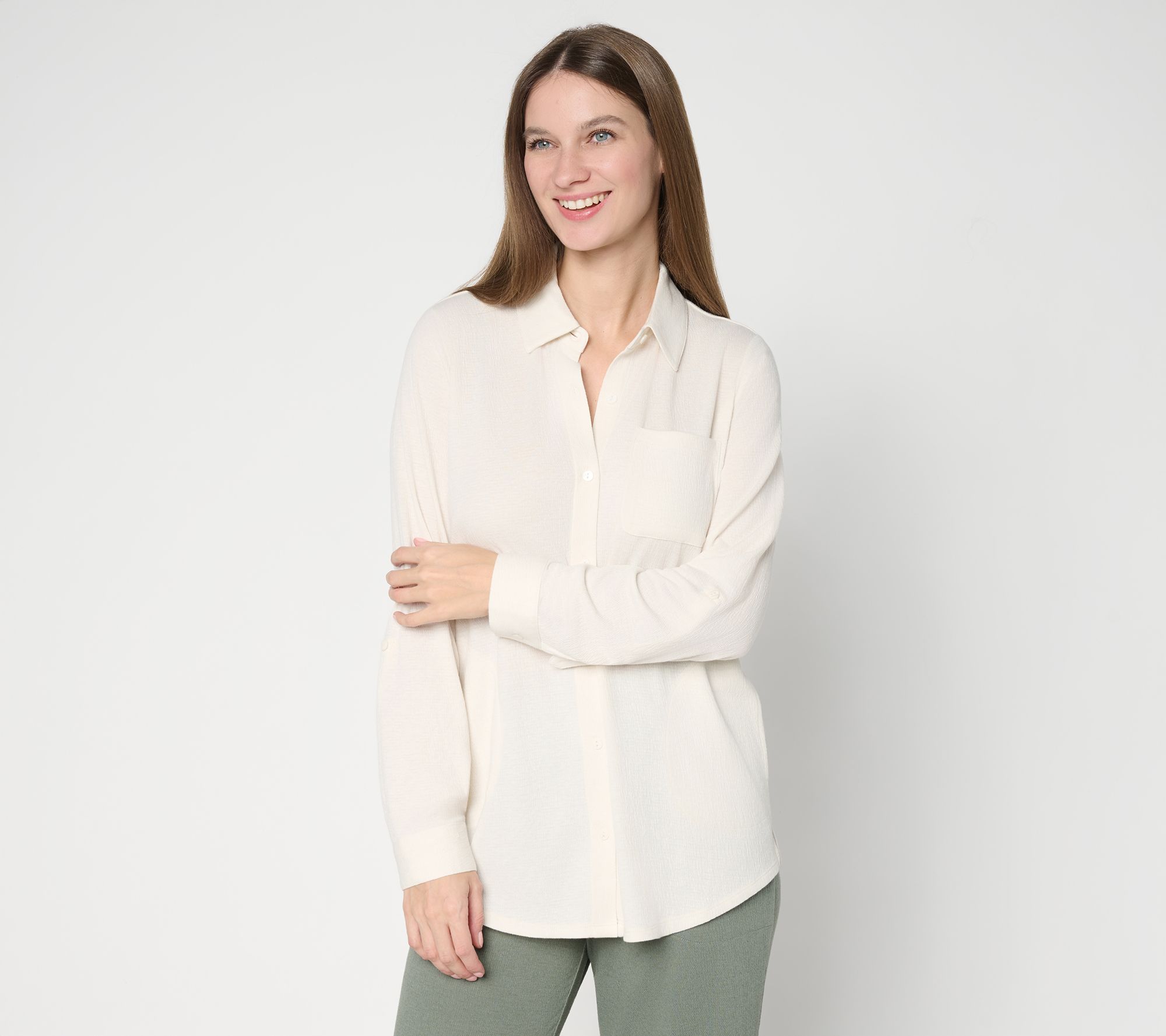 Denim & Co. Beach Knit Gauze Button-Front Big Shirt