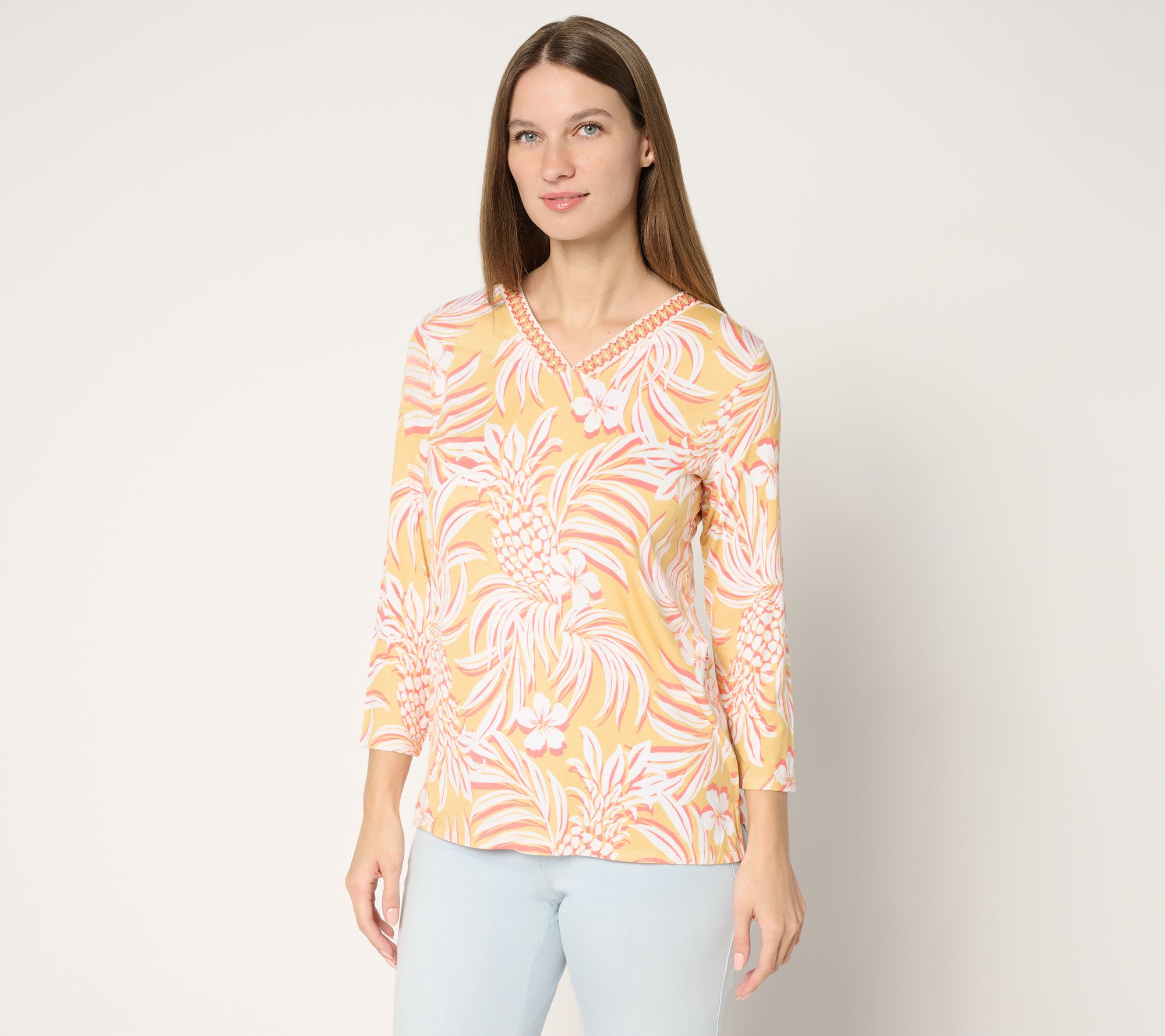 "As Is" Belle by Kim Gravel Rayon Spandex Pineapple Palm Trim Top